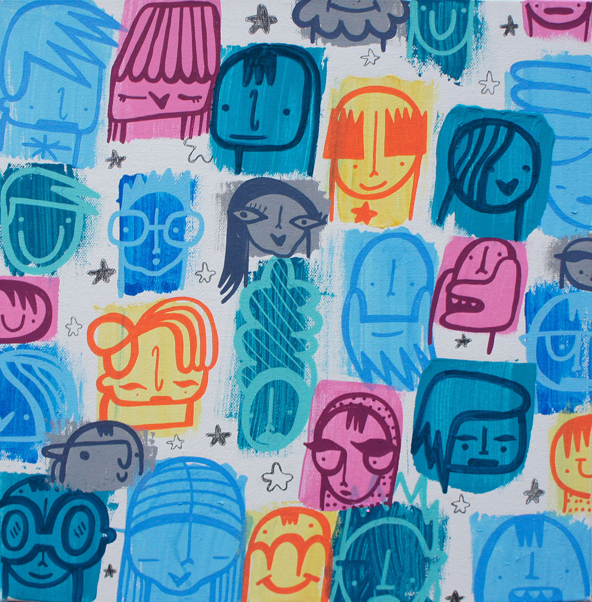Cartoon street art style painted faces