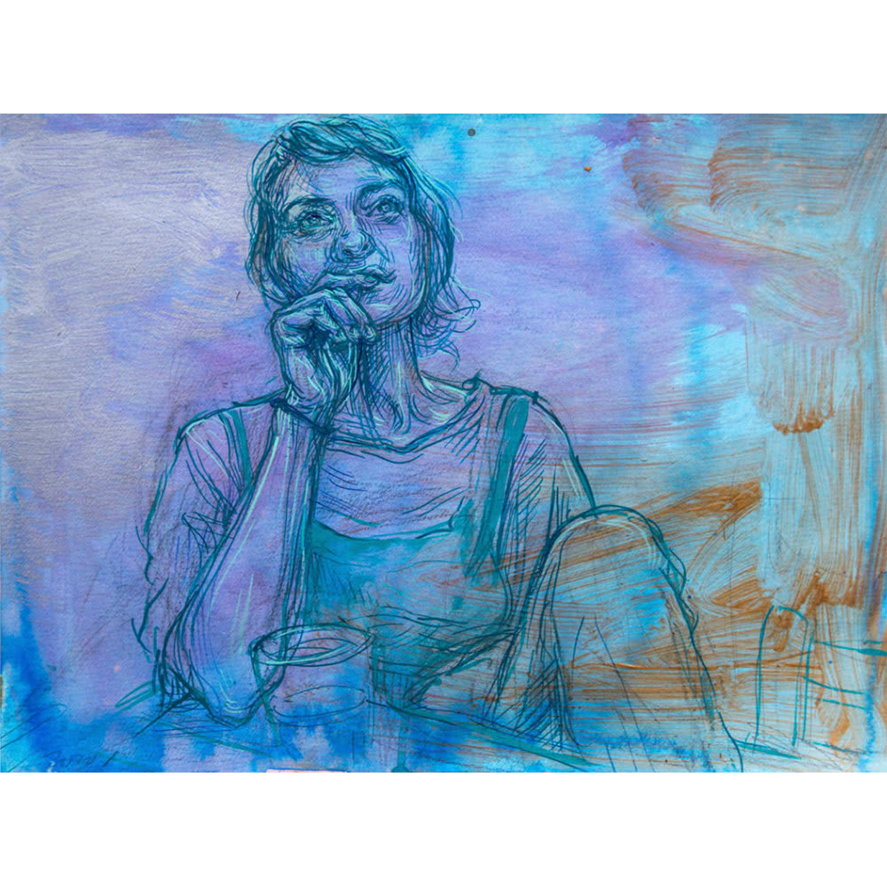 Swoon, 983 Blue lady on blue wash, 2020