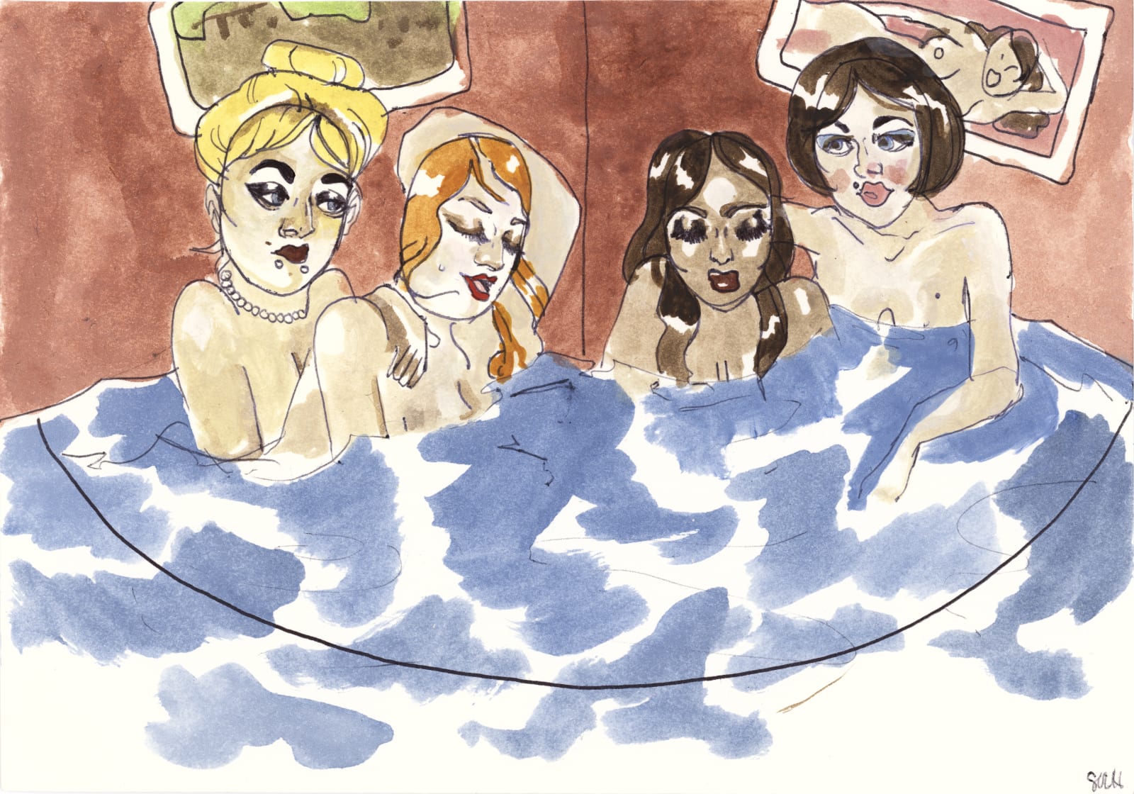 Spencer Chalk-Levy, Foxy, Ariel, Amy, and Koko in the Jacuzzi, 2016