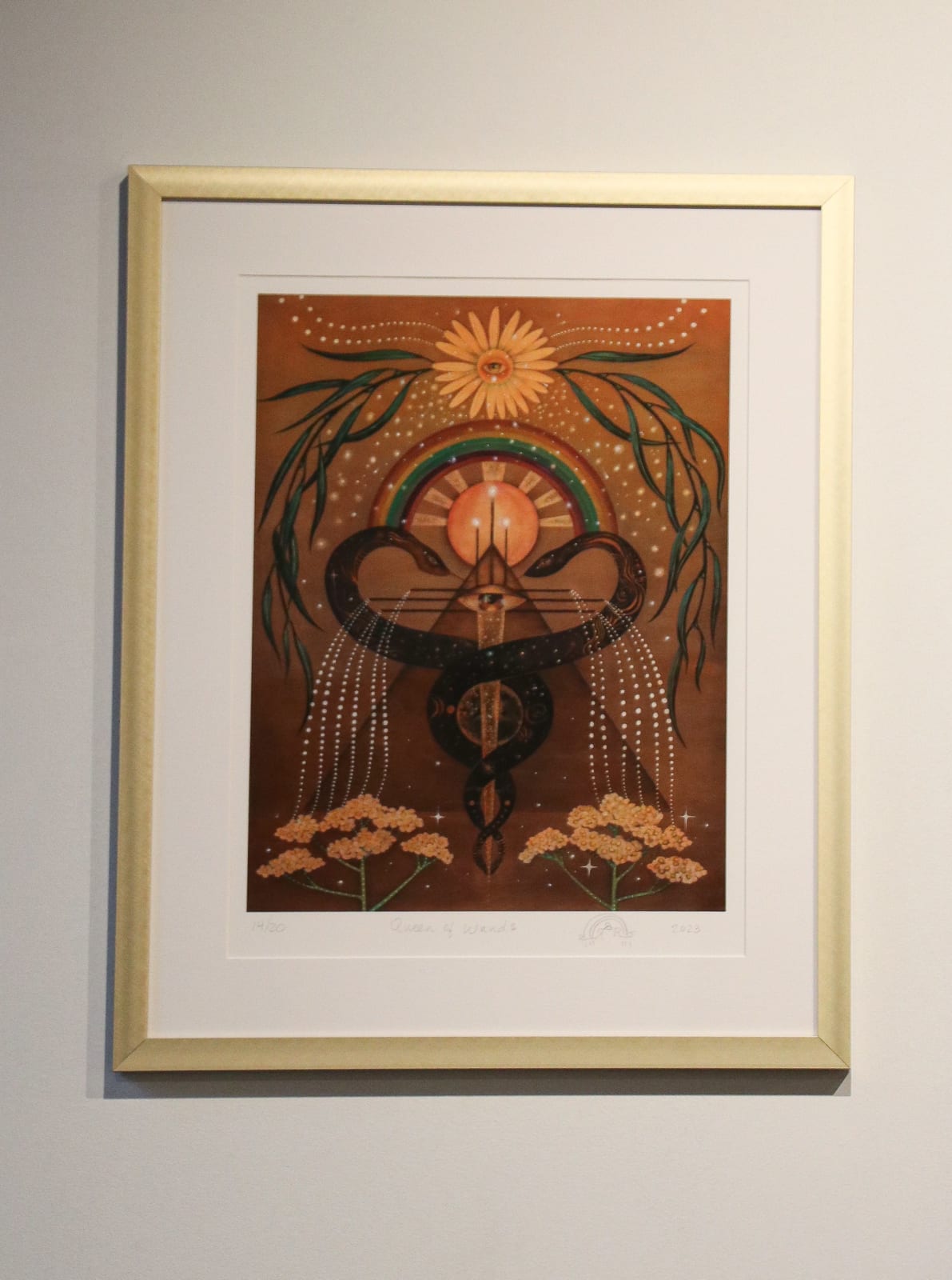 Sarah Mathilda Stewart, Queen of Wands: Yarrow, Willow, Oxeye Daisy, (Print), 2023