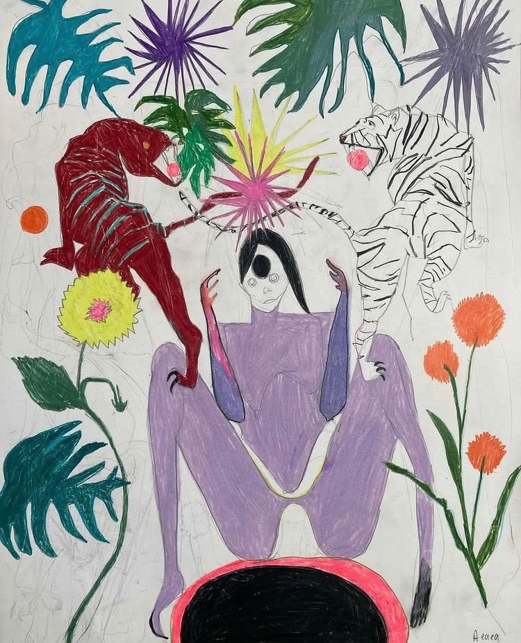 Caleb Yono, Inter Dimensional Femmes/ pharmakeia/ Circe on Aeaea familiars devour/ dahlia, 2022