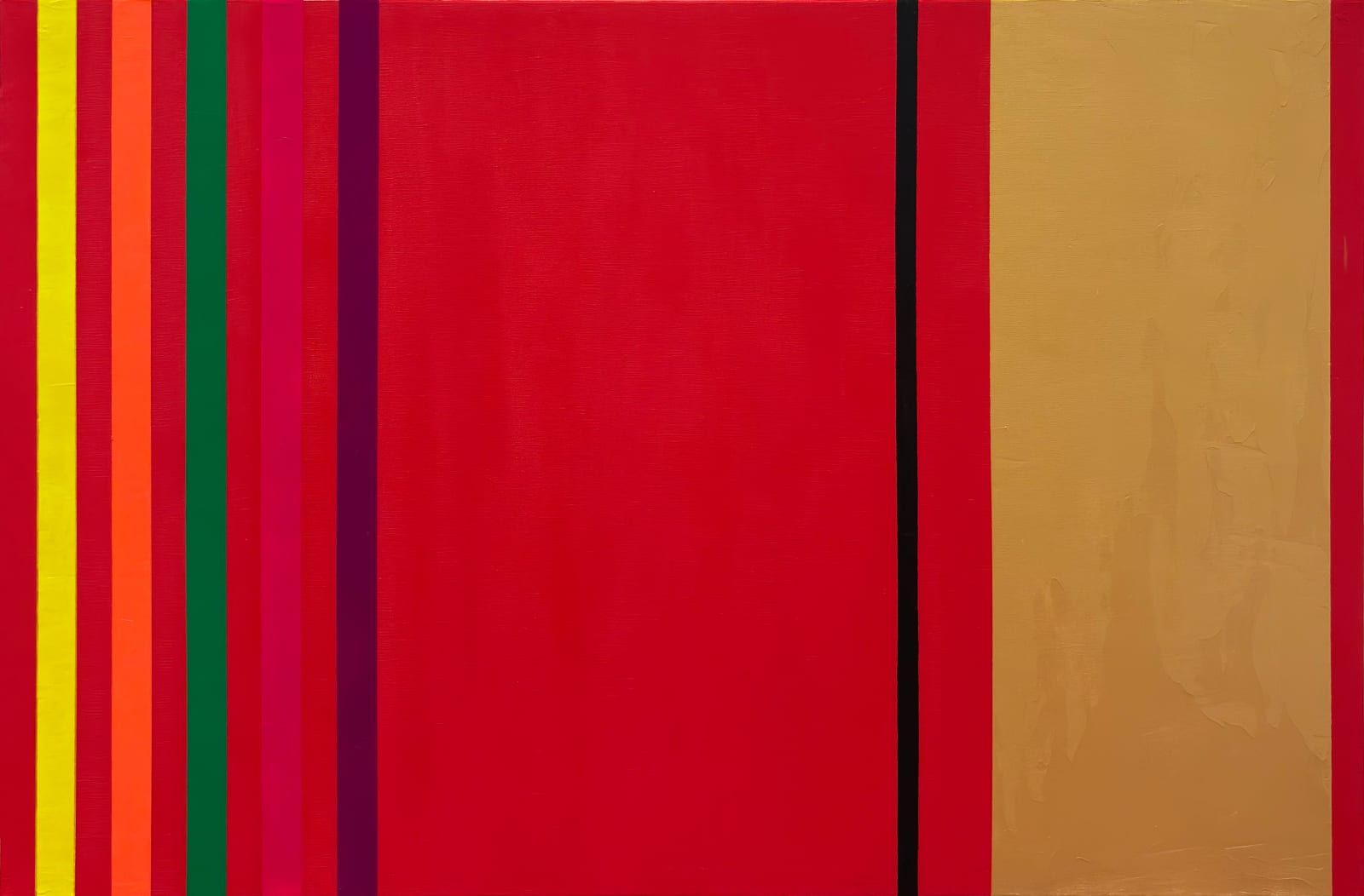 Osvaldo Mariscotti, Untitled (Black and Gold over Crimson), 2025