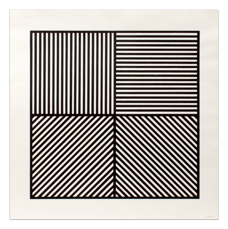 Sol Lewitt, A Square Divided Horizontally and Vertically into Four Equal Parts, Each with a Different Direction of Alternating Parallel Bands of Lines, 1982