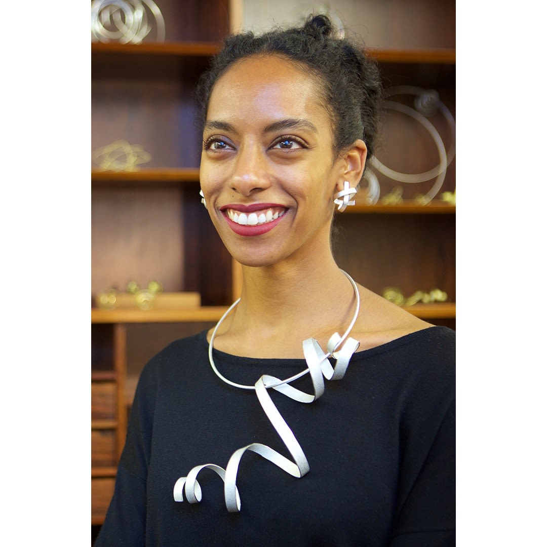 sculptural statement necklace – calligraphy - in recycled silver - sculptural jewellery by artist Ute Decker