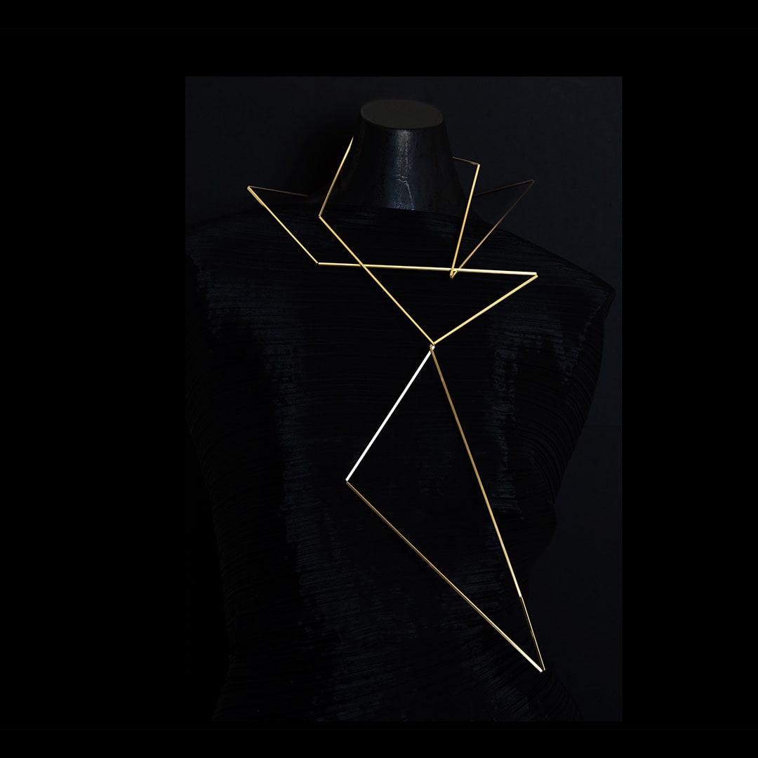 architectural jewellery – articulation statement necklace - in 18 kt Fairtrade Gold by architectural art jeweller Ute Decker
