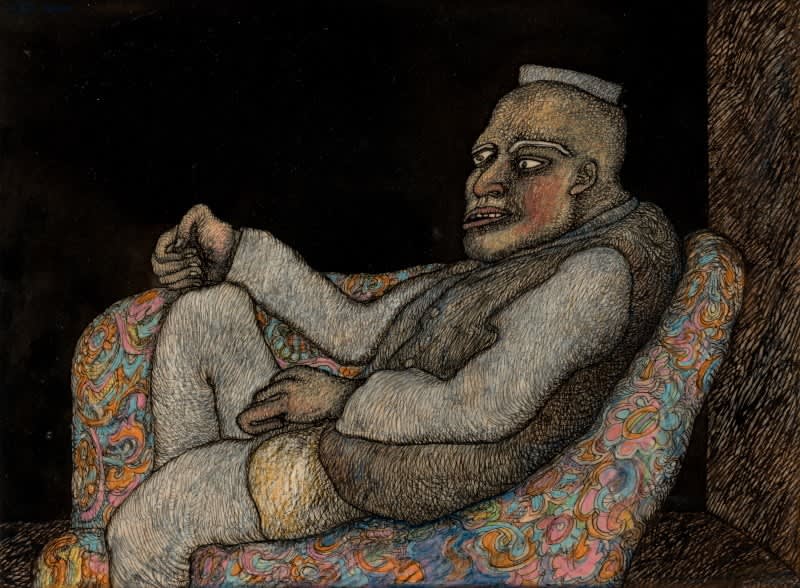 Jogen Chowdhury, Leader in a Rainbow Sofa, 1988