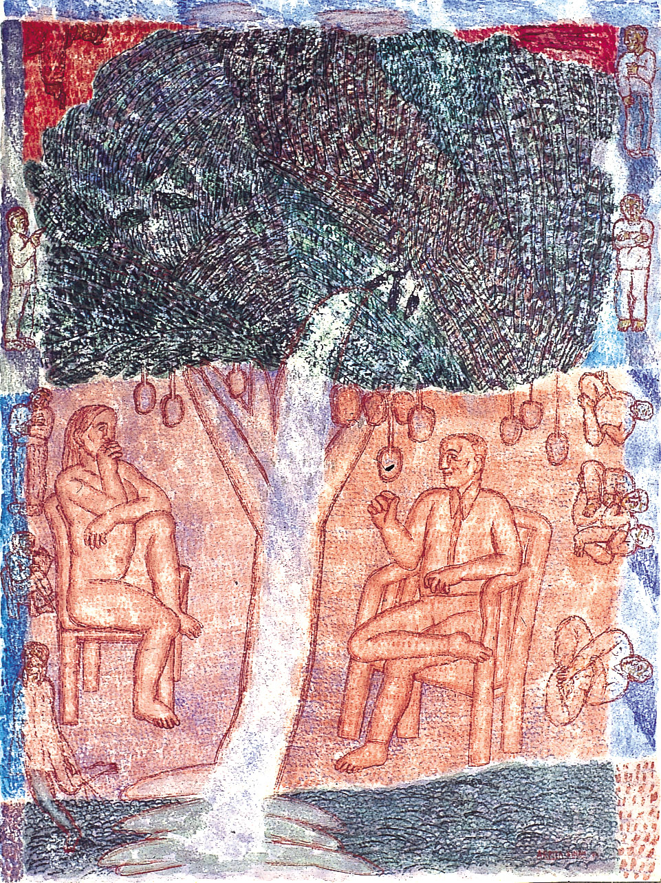 Arpita Singh, A tree, a man and a woman, 1993