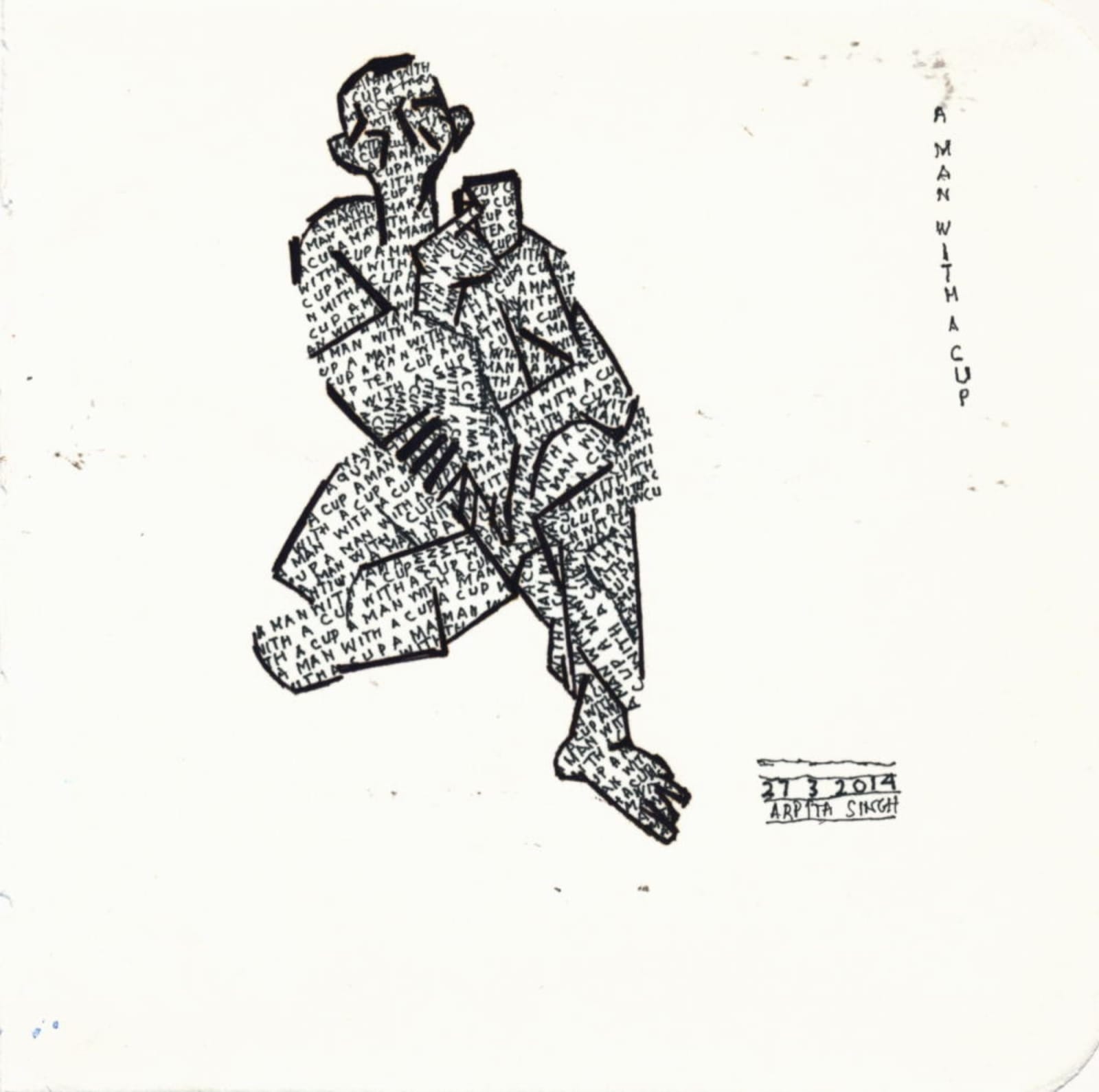 Arpita Singh, A man with a cup, 2014