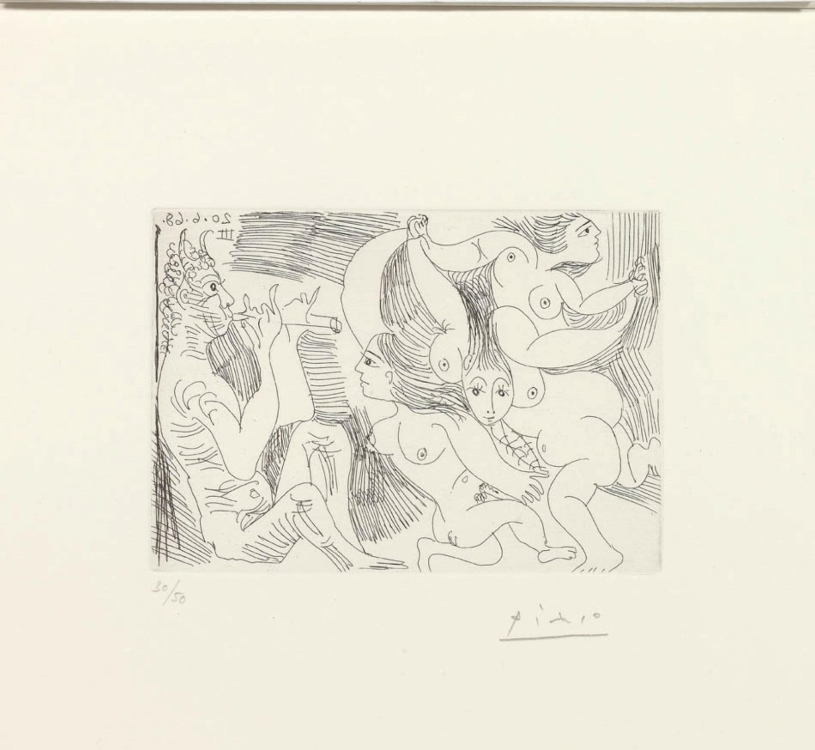 Pablo Picasso, Faun Playing Flute for Dancing Nudes, numbered 30/50, 1968