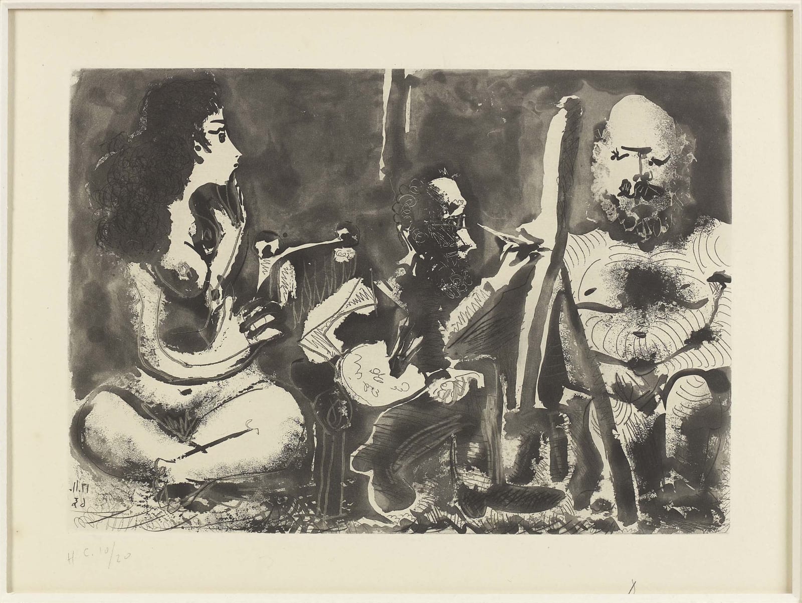 Pablo Picasso, Peintre Au Travail Avec Modele, Barbu Et Une Spectatrice Assise En Tailleu, 1963