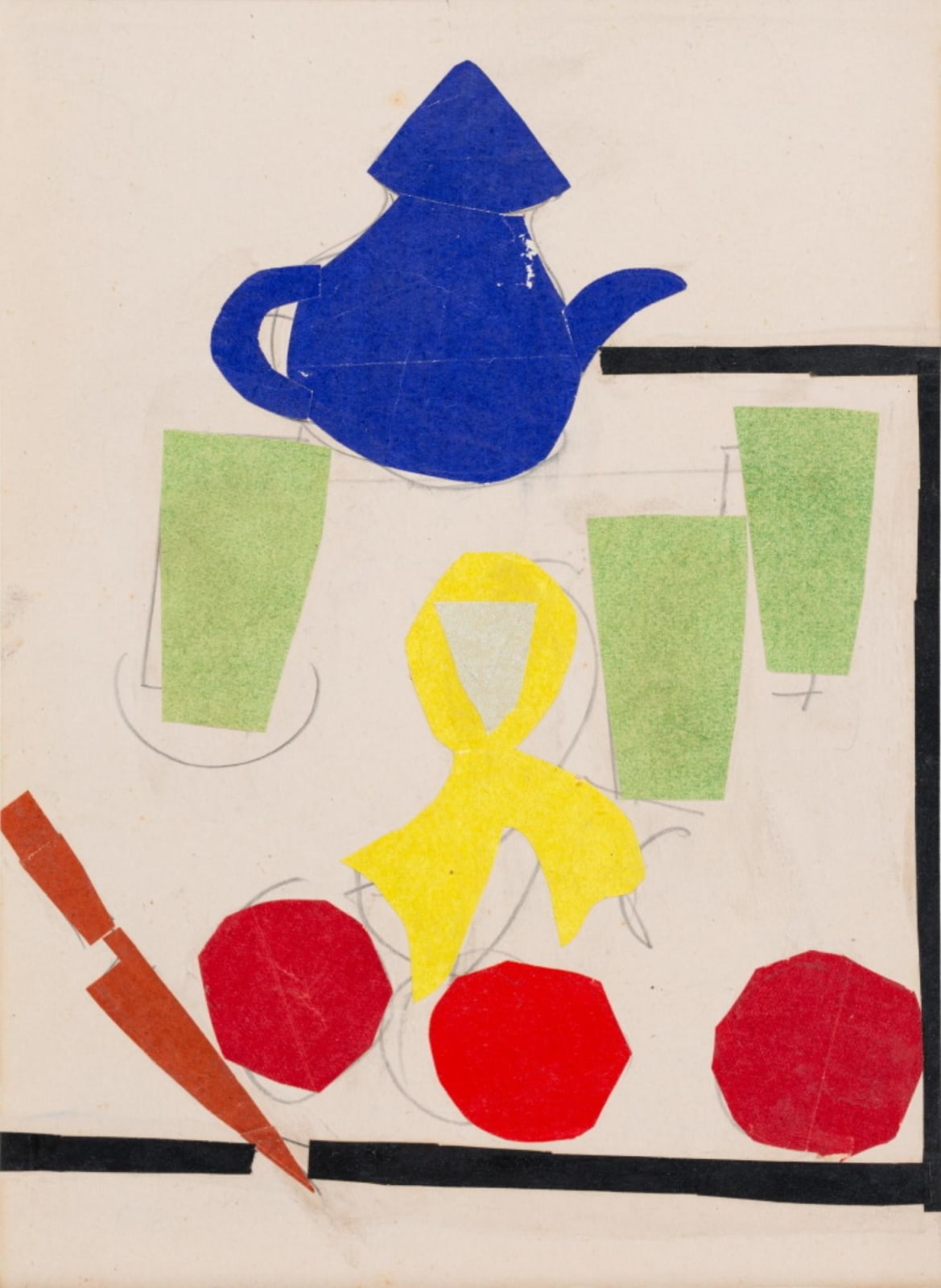 Benode Behari Mukherjee, Still life with - paper collage Kettle, 1965