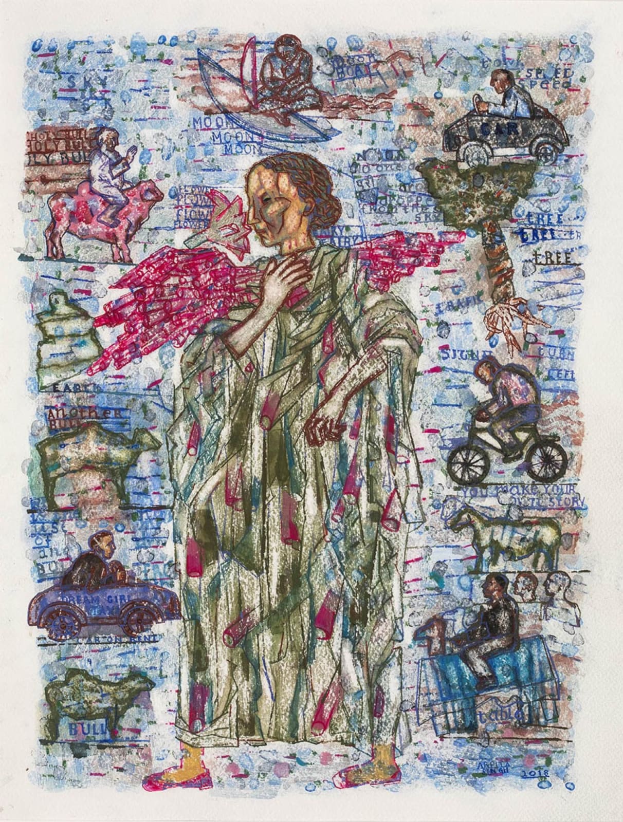 Arpita Singh, A fairy in a town, 2019