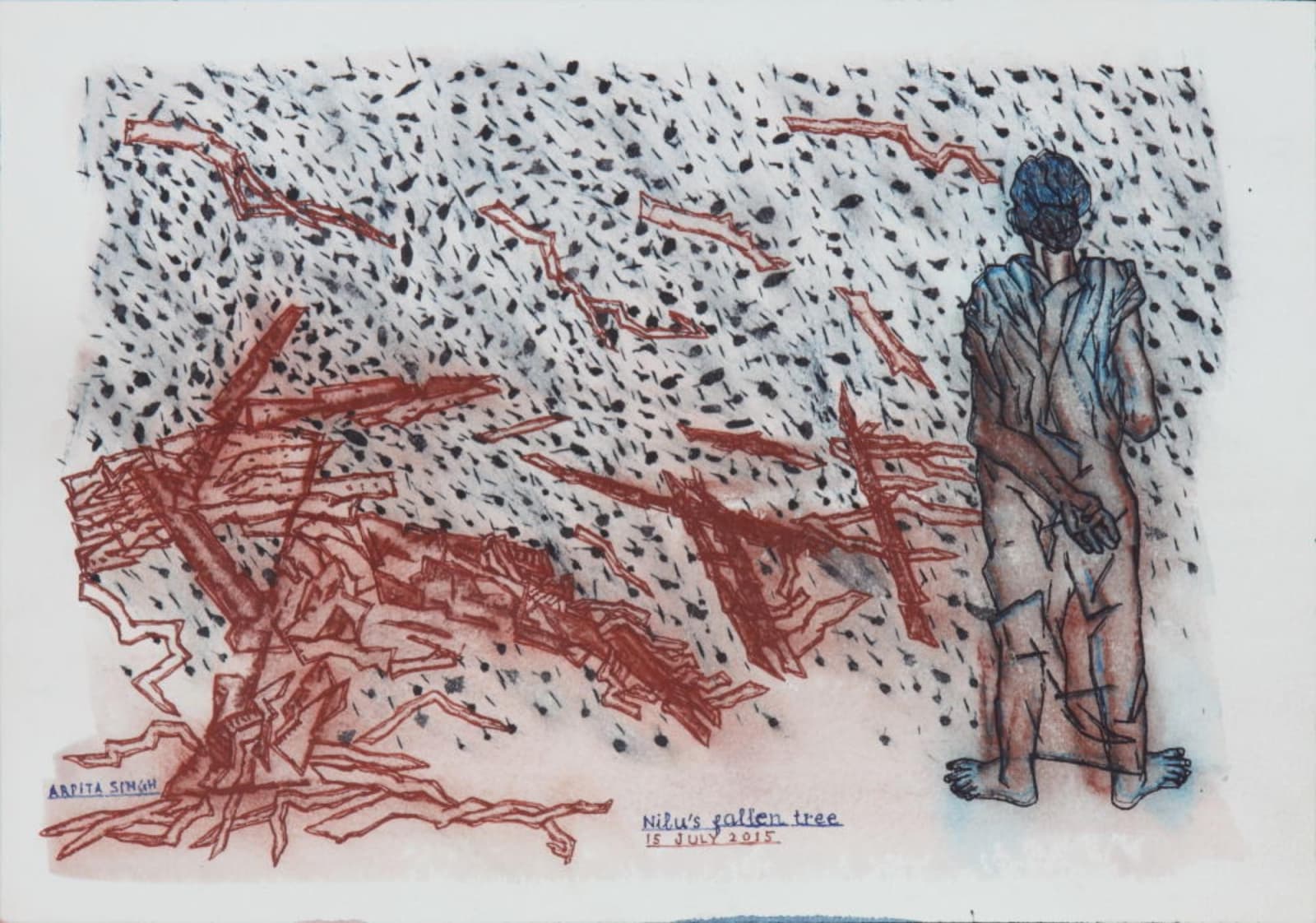 Arpita Singh, Nilu's fallen Tree, 2015