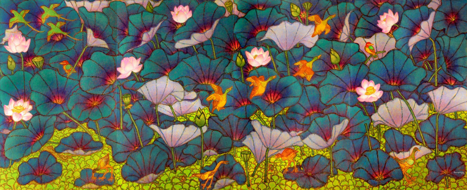 A. Ramachandran, Lotus Pond with Water Hyacinth, 2020