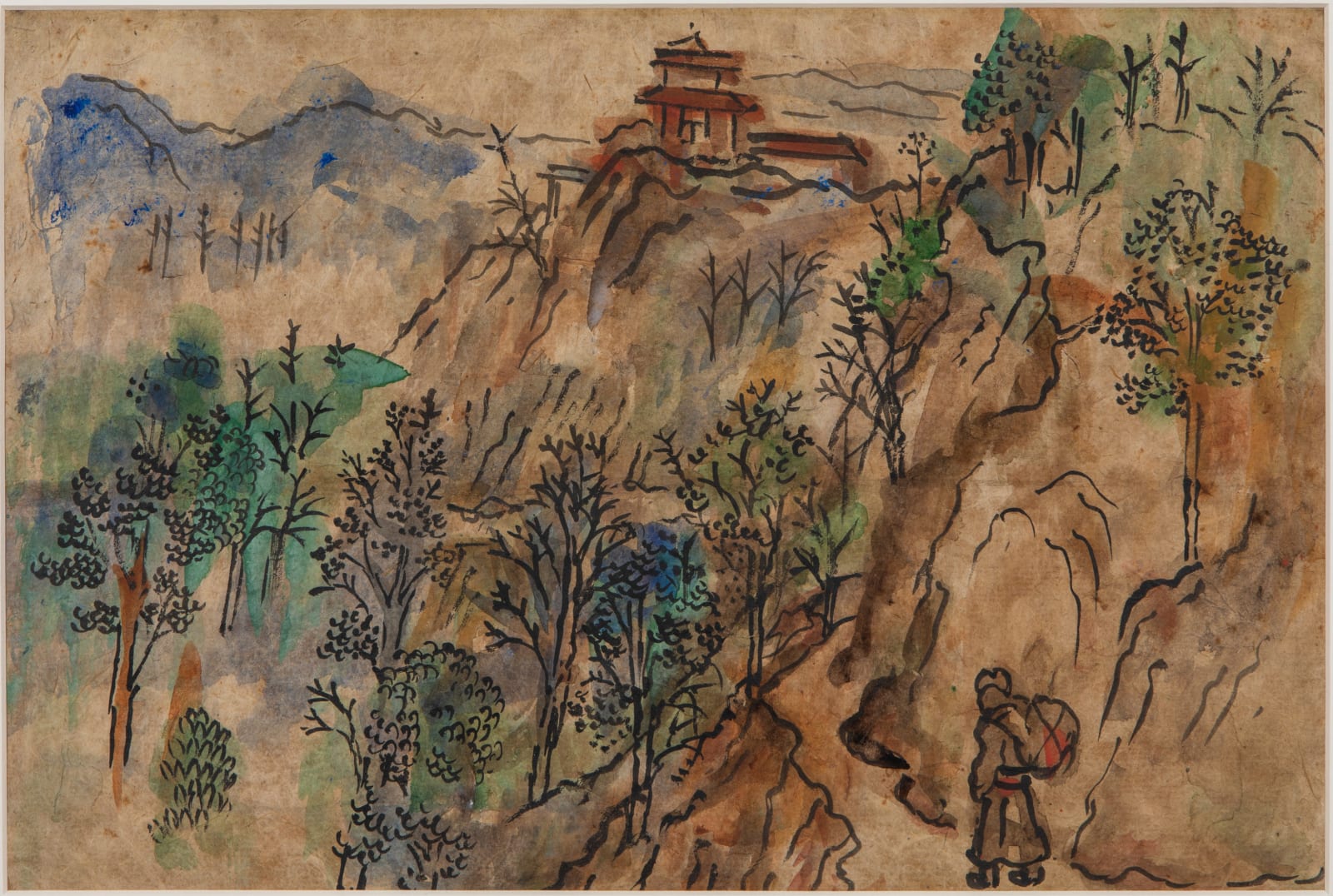Benode Behari Mukherjee, (Nepal?)Landscape with coolie, 1956