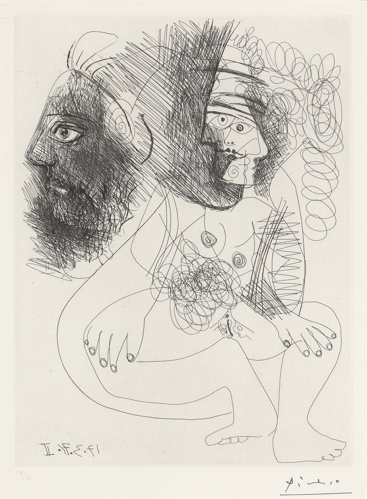 Pablo Picasso, Exposed Old and Young Men with Seven Figures (s.ta35),numbered 21/50, 1968
