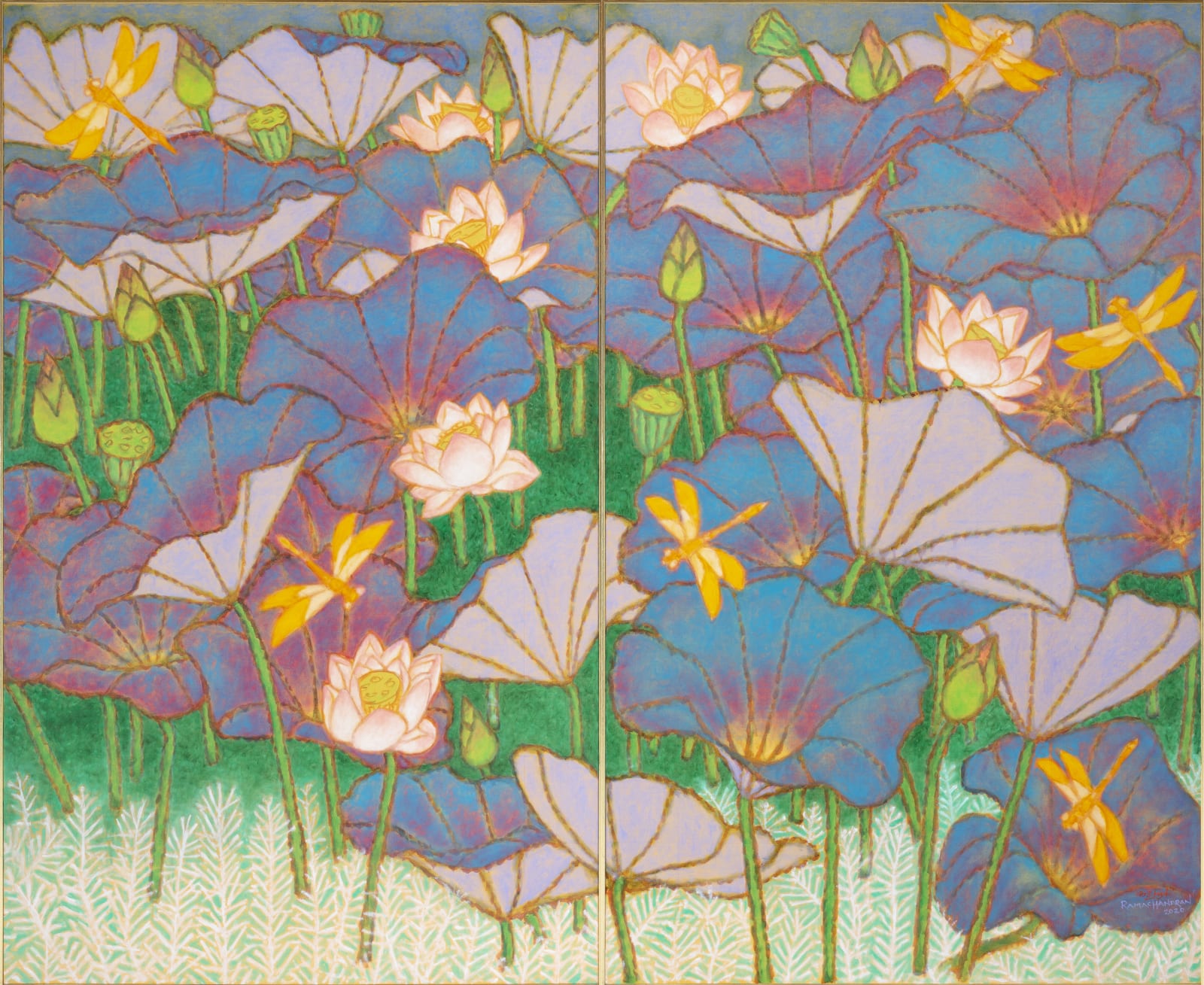 A. Ramachandran, Lotus pond with silver grass, 2020