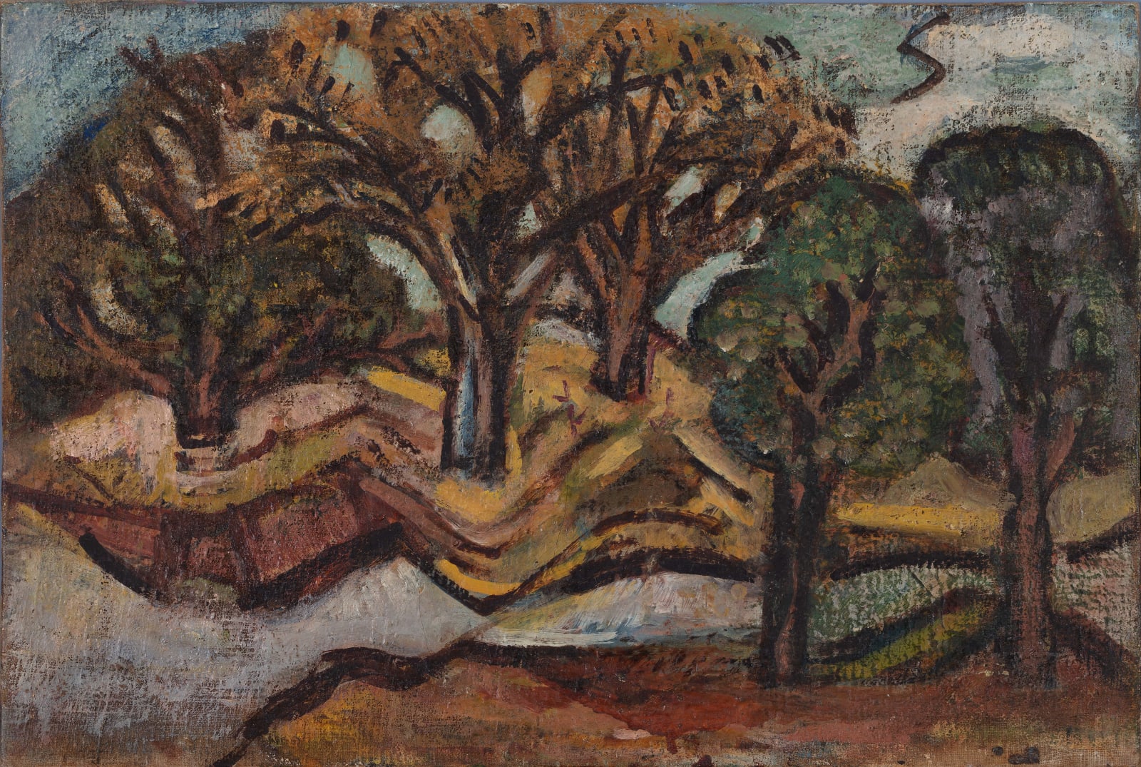 Benode Behari Mukherjee, Landscape with Tree, 1953