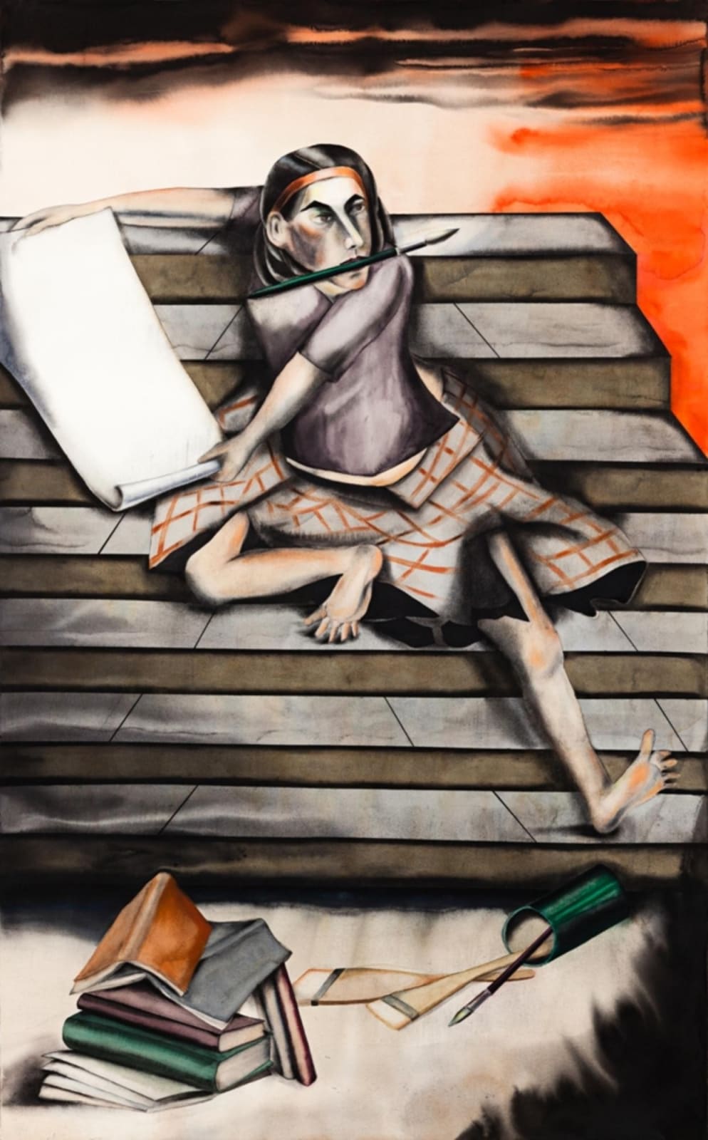 Anju Dodiya, Red Ascent, 2014