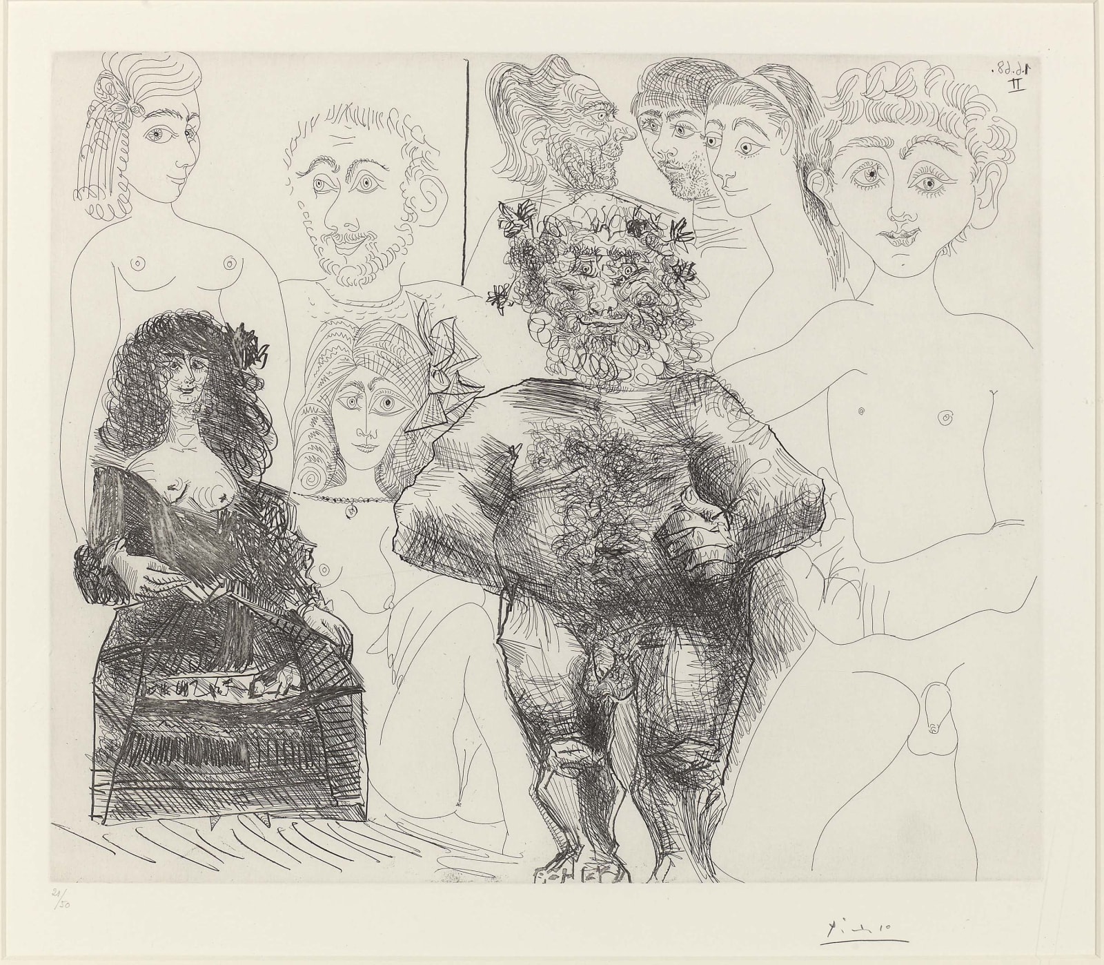 Pablo Picasso, Exposed Old and Young Men with Seven Figures (s.ta35),numbered 21/50, 1968