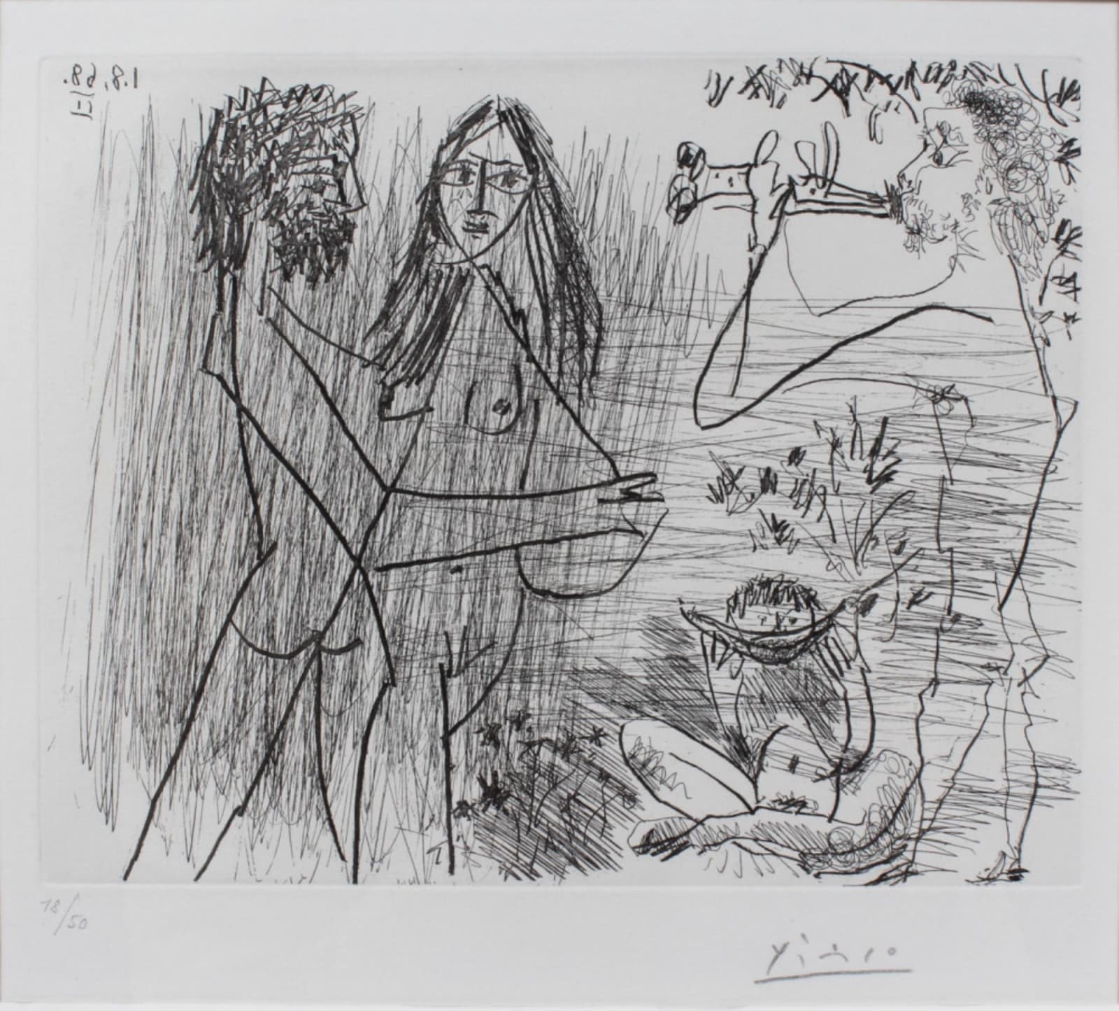Pablo Picasso, Nude Couple, Flute player and child eating a watermelon (Edition: 18/50)