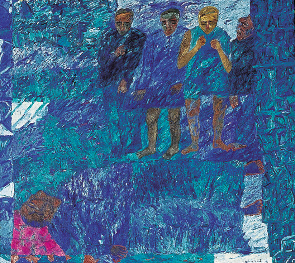 Arpita Singh, A dead man on the street : is it you, Krishna ?, 1994