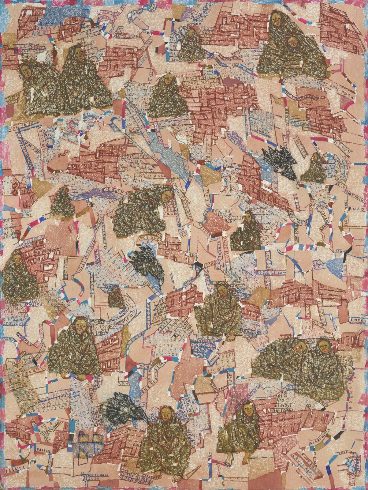 Arpita Singh, Houses and Women, 2020