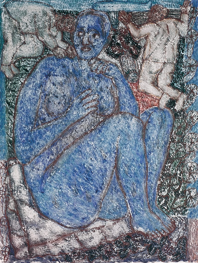 Arpita Singh, Woman in blue, 1994