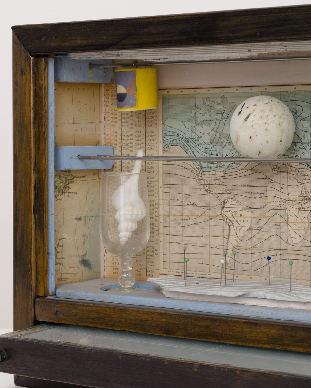 An assembled box with various objects