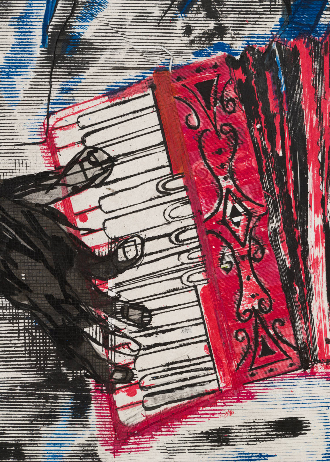 detail of hands playing the accordion