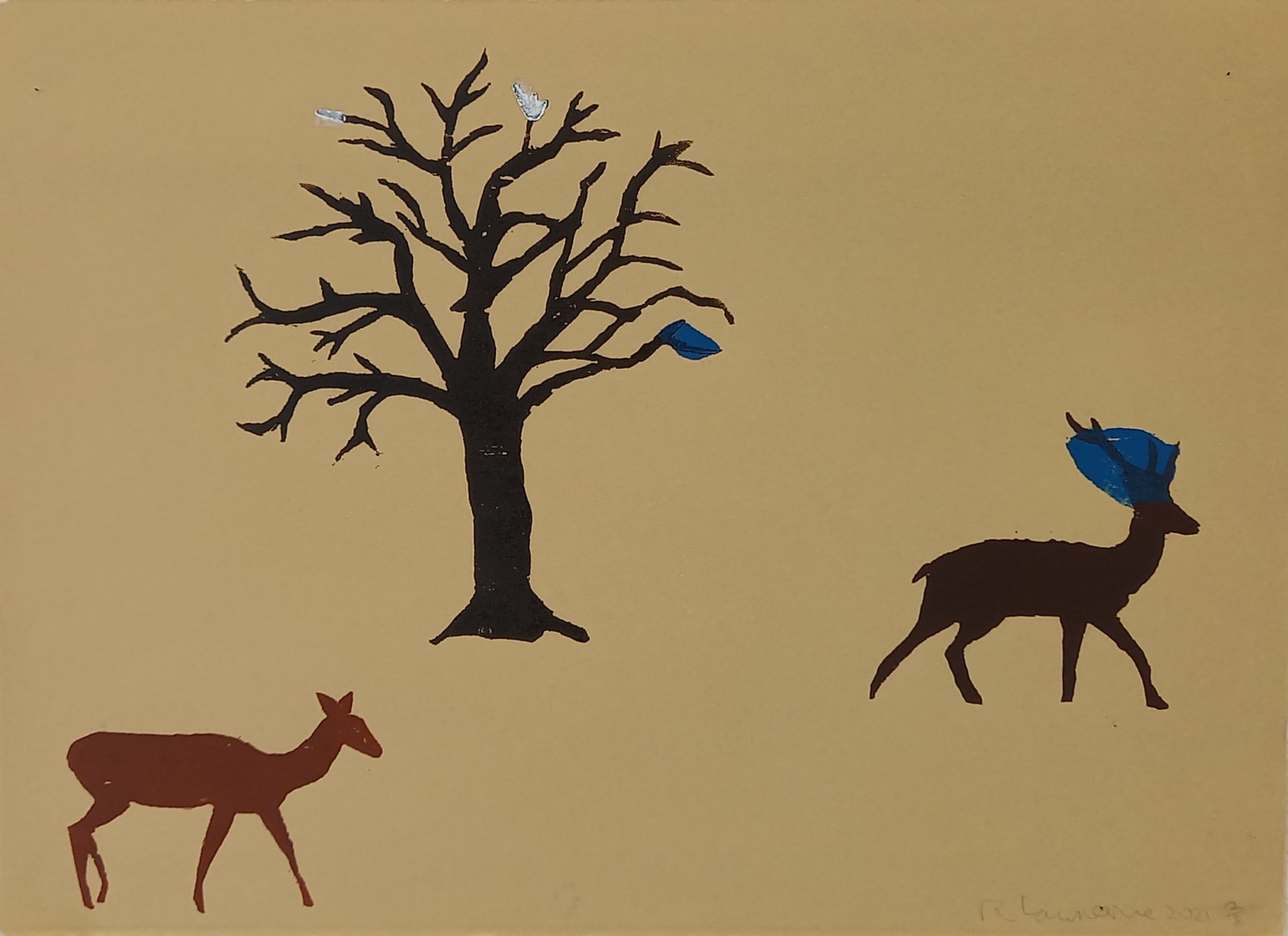 Richard Lawrence, Plastic Bags, Deer and Trees, 2021