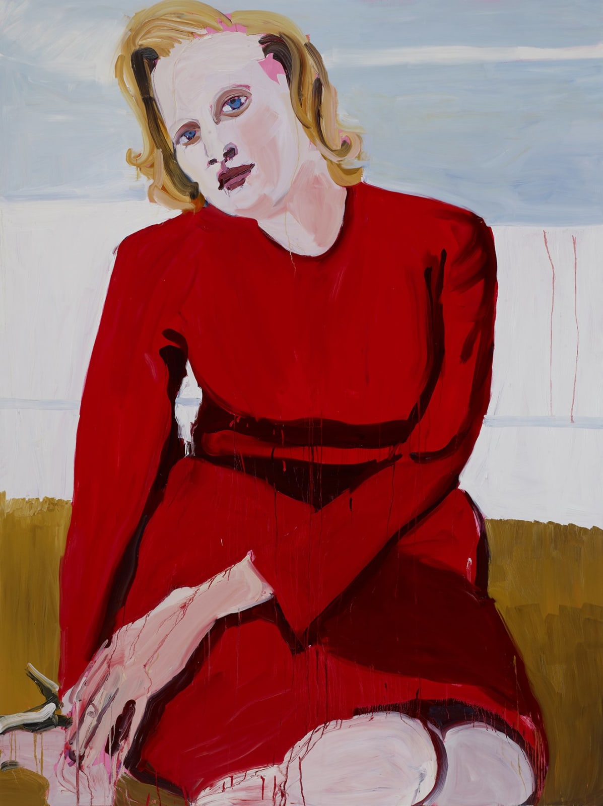 Chantal Joffe, Big blonde in red dress, 2012