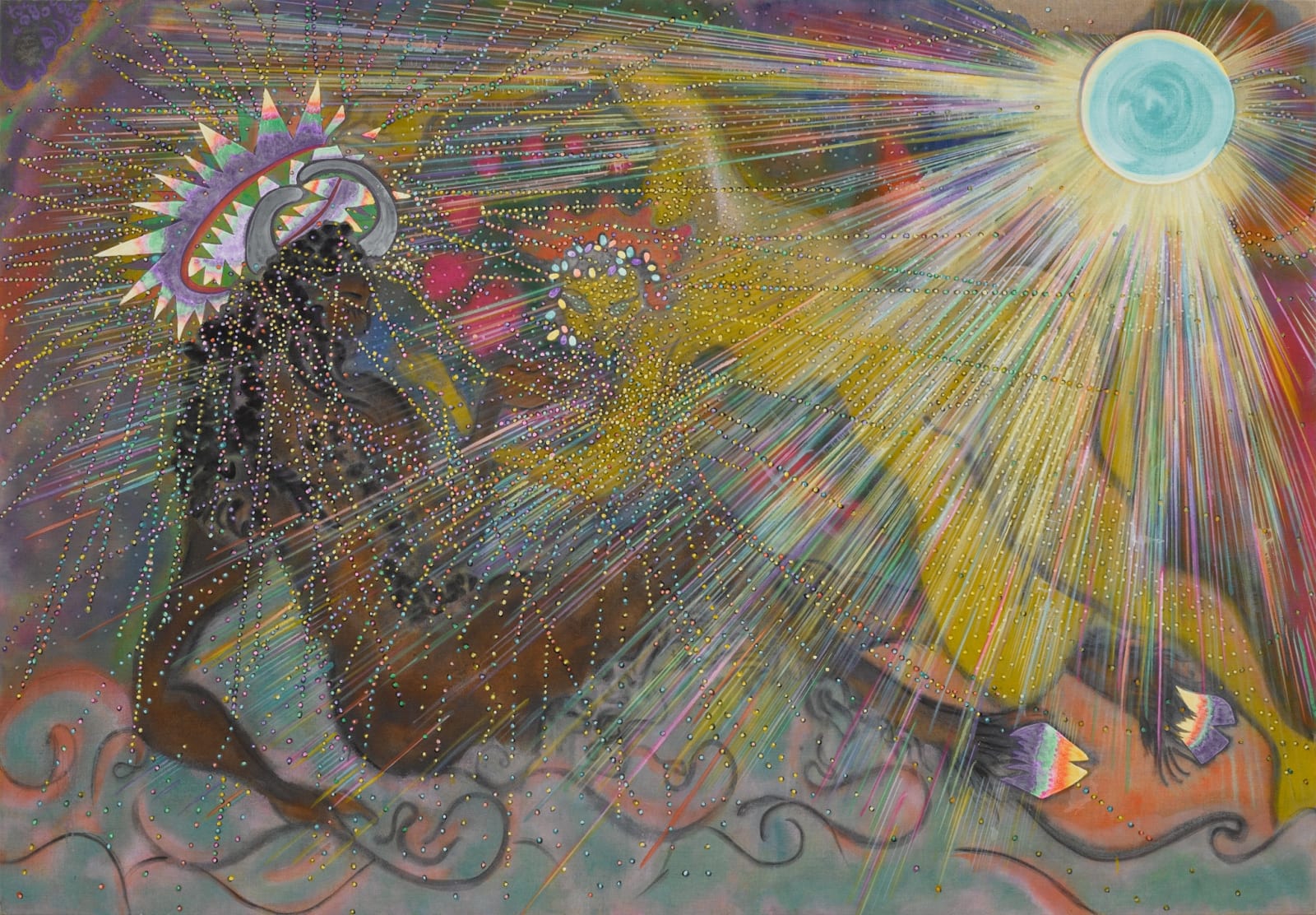 Chris Ofili, watched over by the wind, river meets forest in the light of the sun, 2020-25