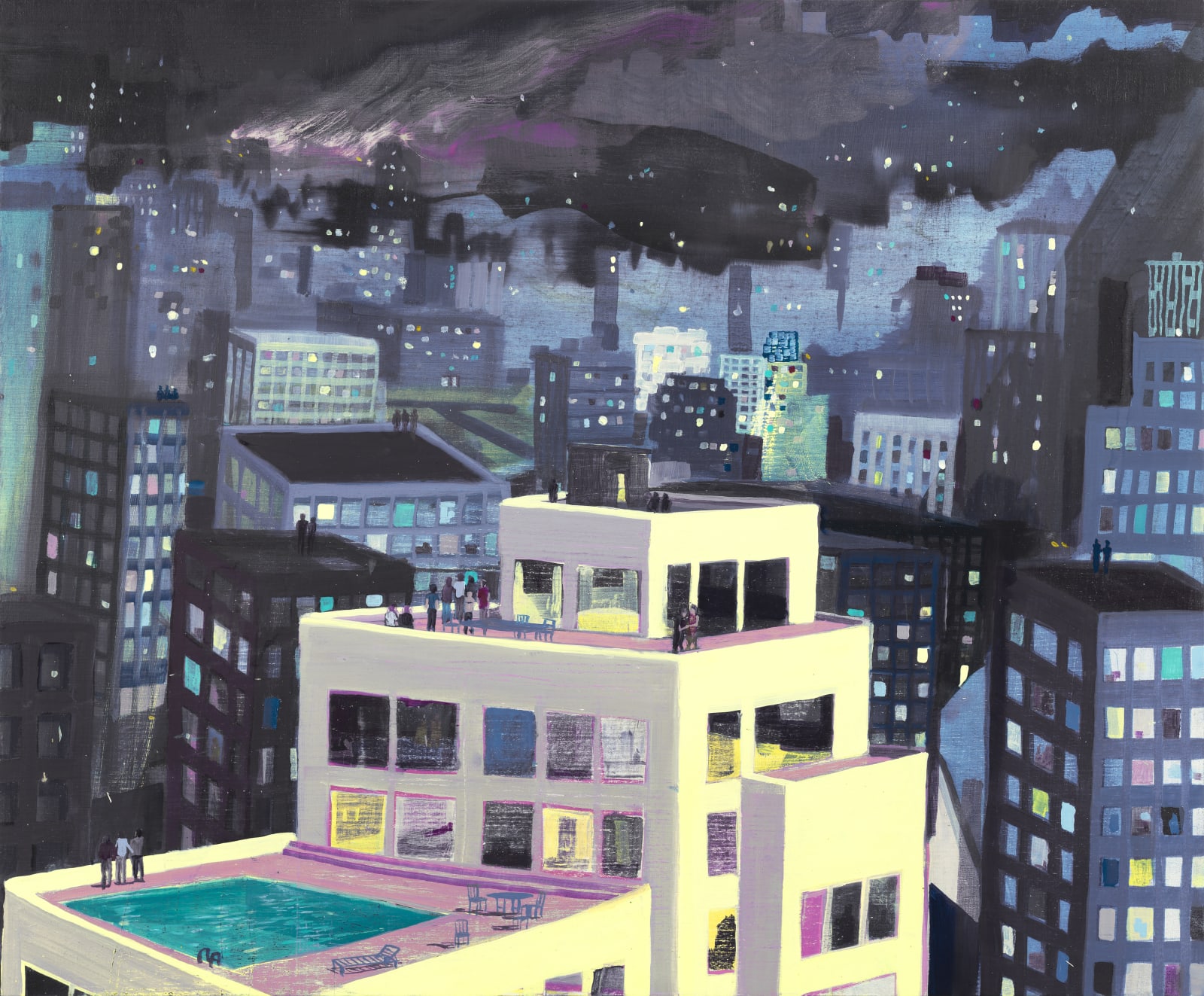 Jules de Balincourt, Smokey Alley Rooftops, 2019