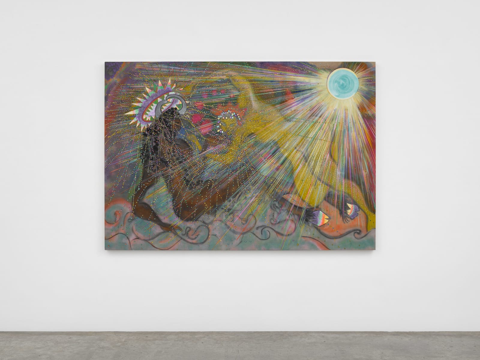 Chris Ofili, watched over by the wind, river meets forest in the light of the sun, 2020-25