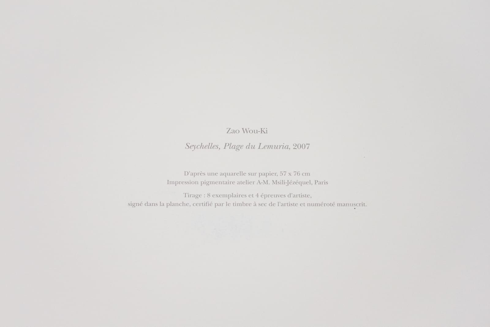 Zao Wou-Ki, Seychelles 2007 Tirage 2011, 2011