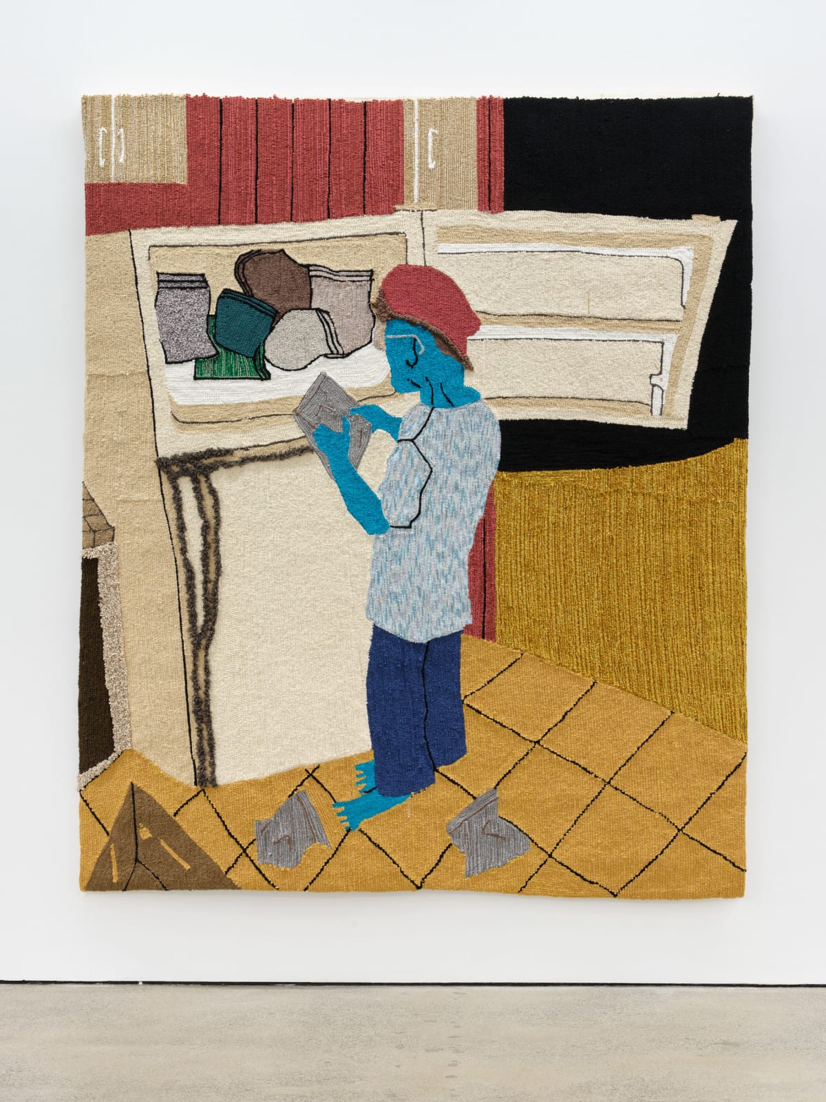 Claudia Kogachi, Obaachan cleaning the freezer out, 2020. wool, mohair, acrylic yarn