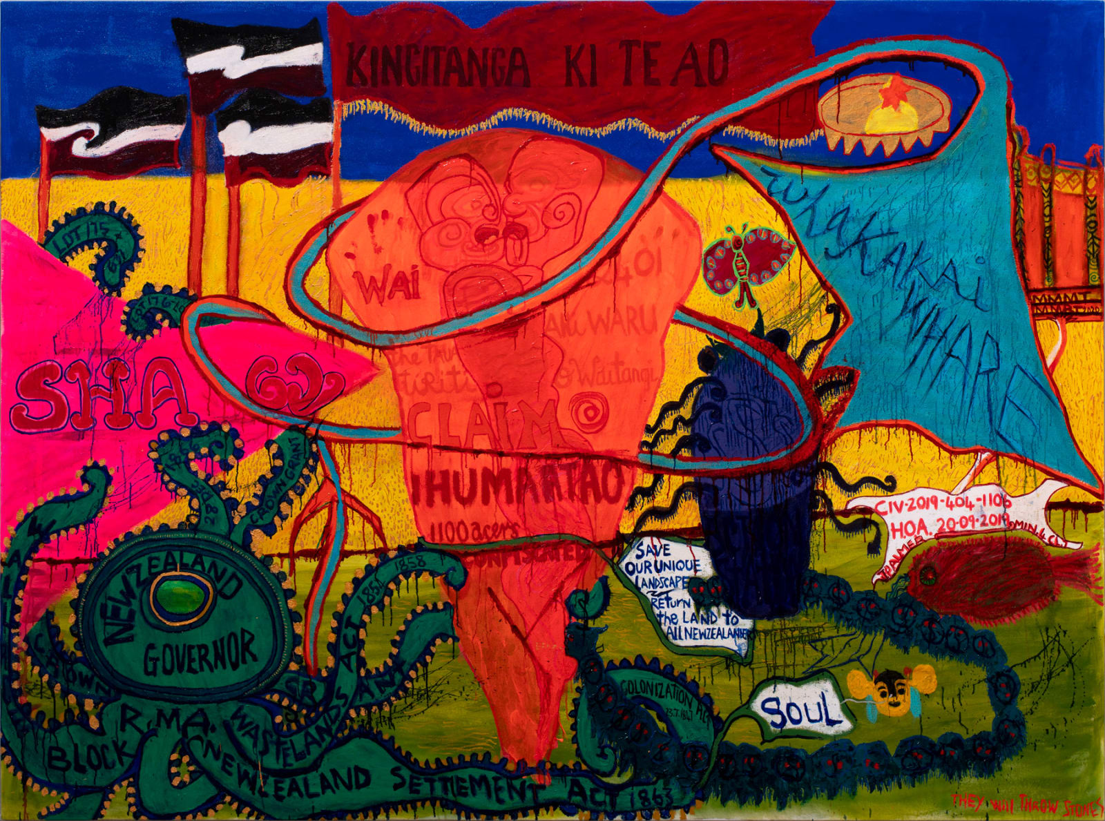 Emily Karaka, Kingitanga ki Te Ao (They will throw stones), 2020