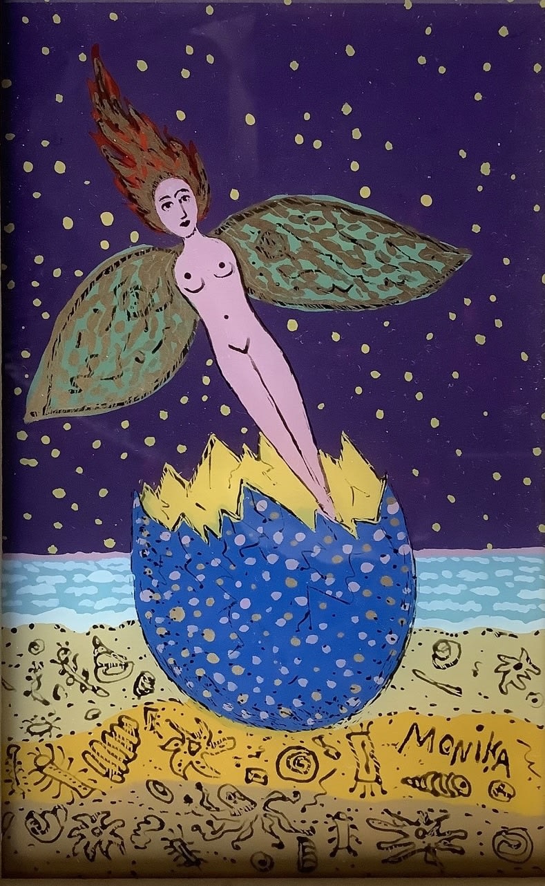Monika Beisner, Night-Girl hatching from egg, 2009-2019