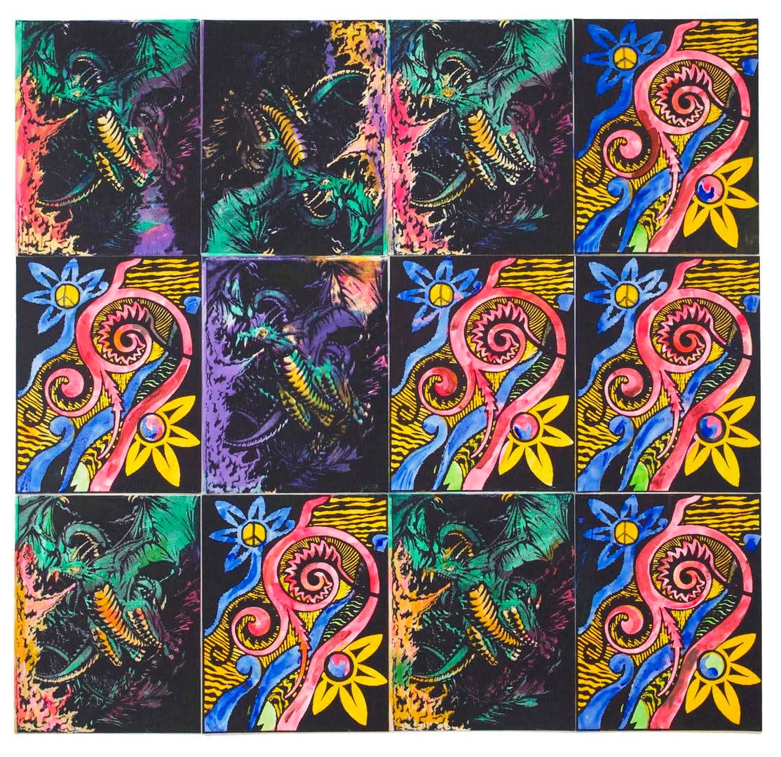 Jim Drain, Psychedelic Flower (Black Light) and Dragon (Black Light), 2015