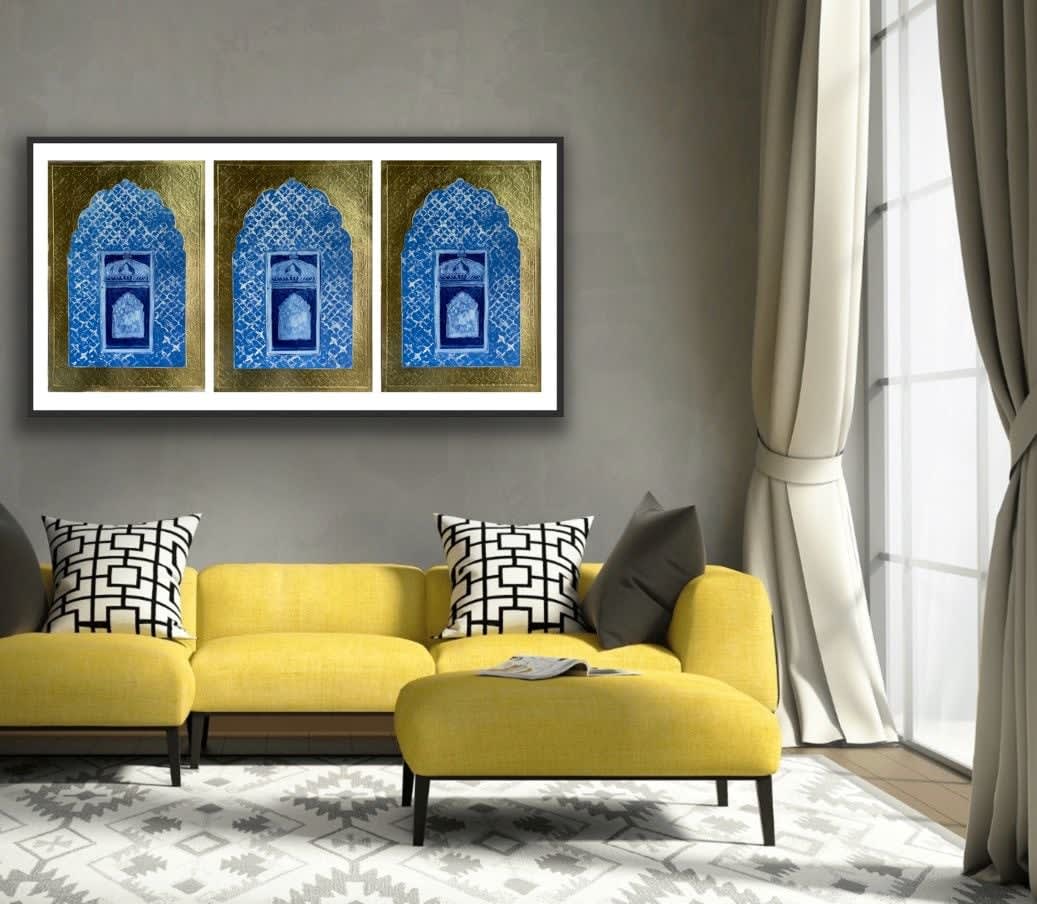 Natasha Kumar, Haveli Window Triptych - Jodpher Blue