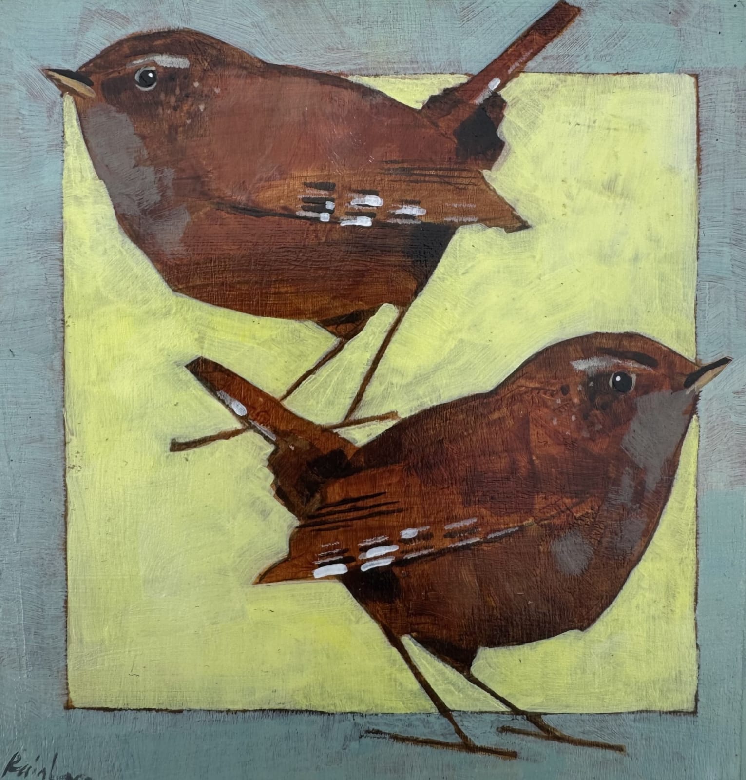 Christopher Rainham, Two Wrens on Yellow Square