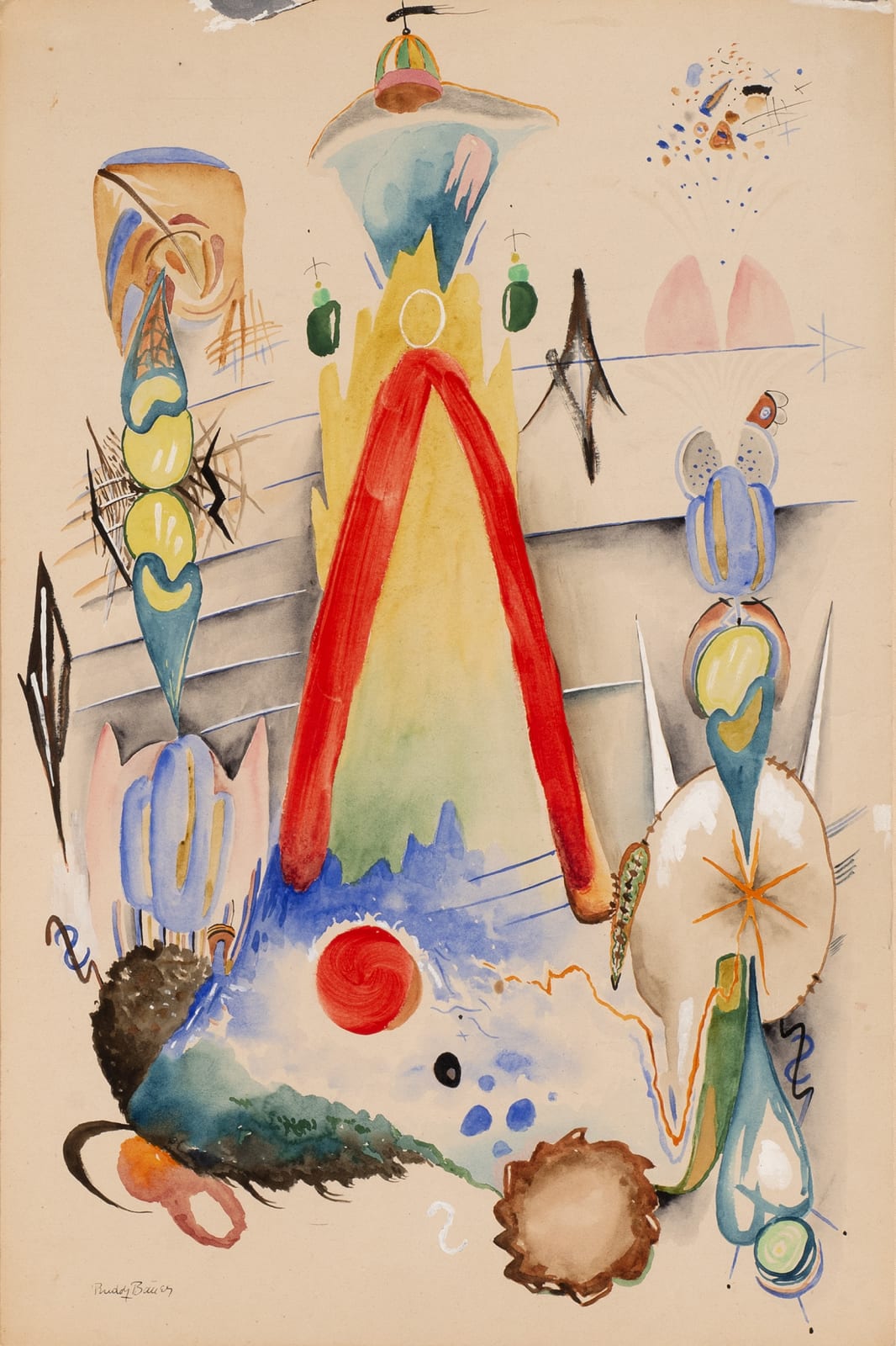 Rudolf Bauer, RB0561 - Untitled (orange arch on yellow flame), 1917
