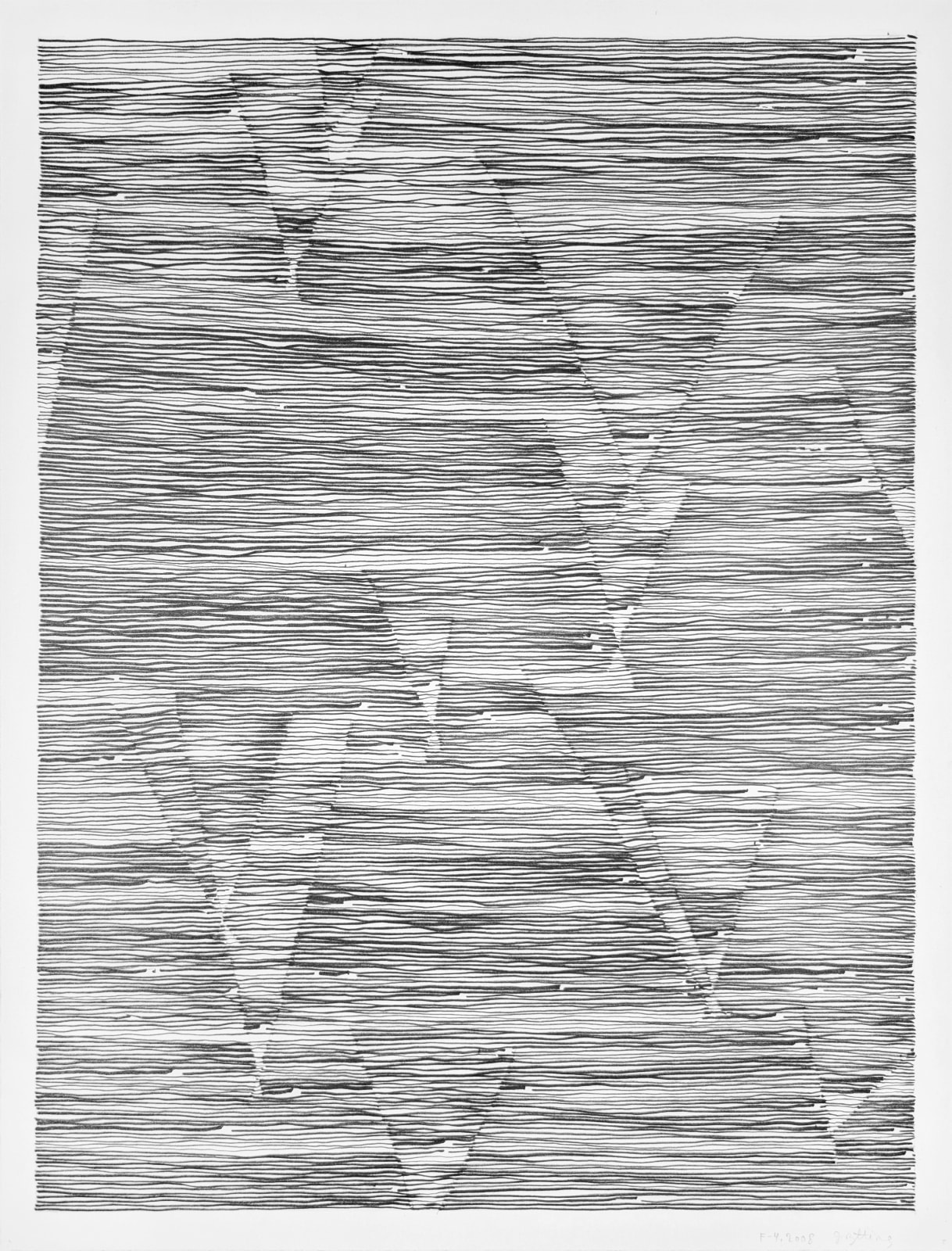 Graphite on paper drawing of horizontal lines forming geometric sections