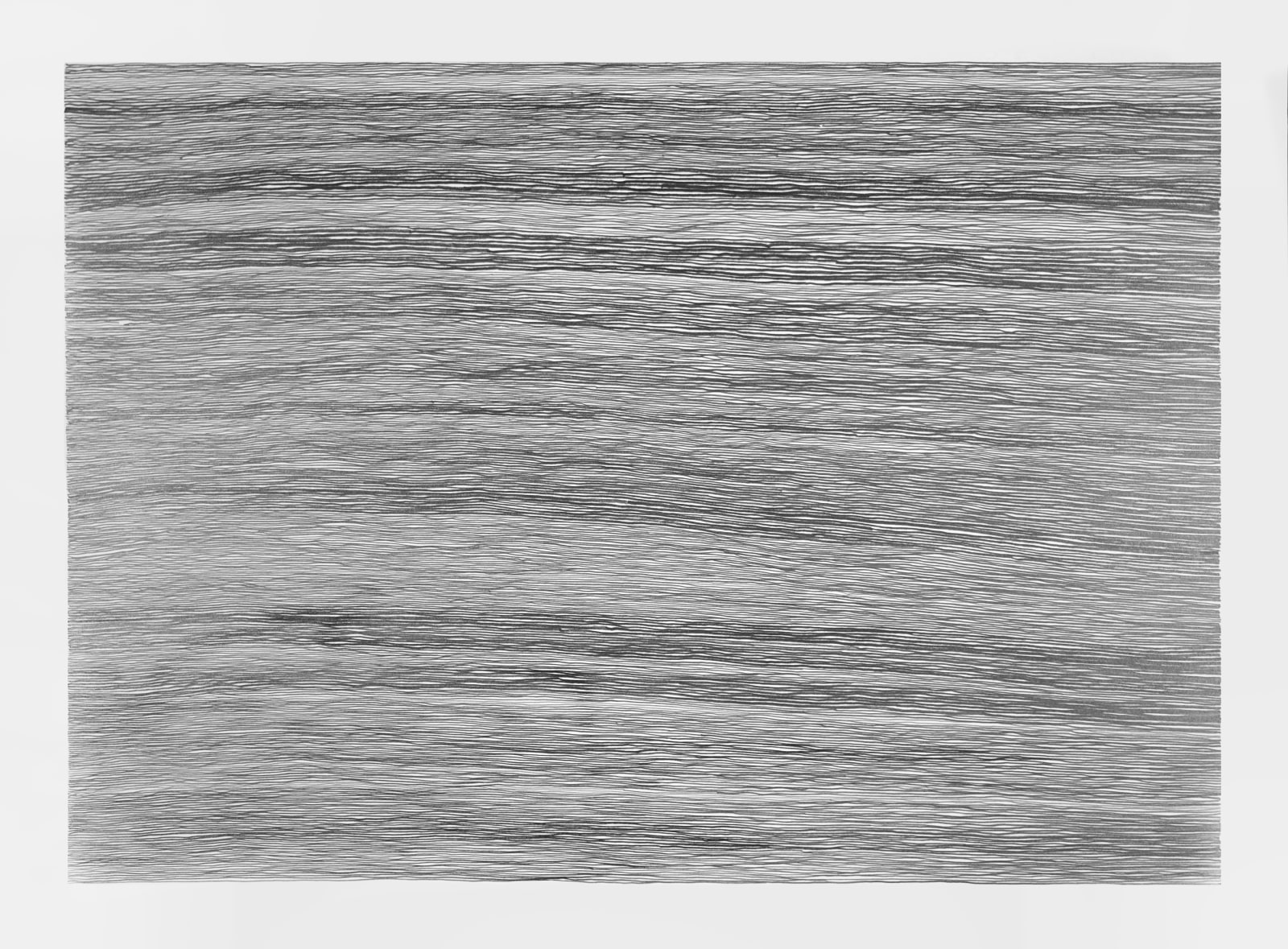 Graphite on paper black and gray drawing of lines moving horizontally.