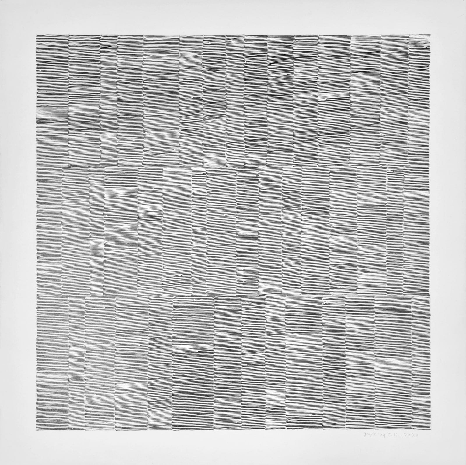 Graphite on paper drawing of horizontal lines forming vertical sections