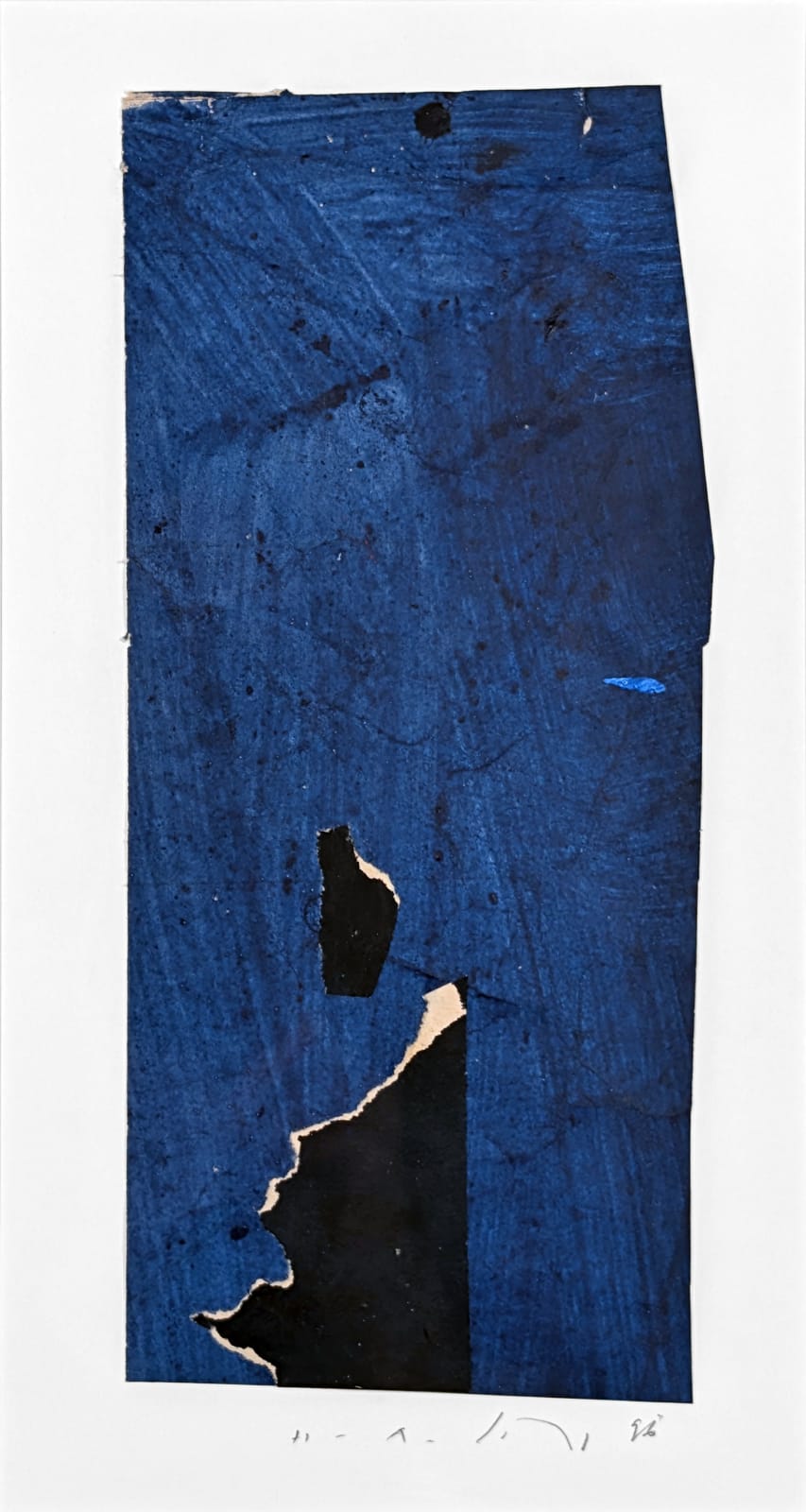 Rectangular abstract collage in blue and black