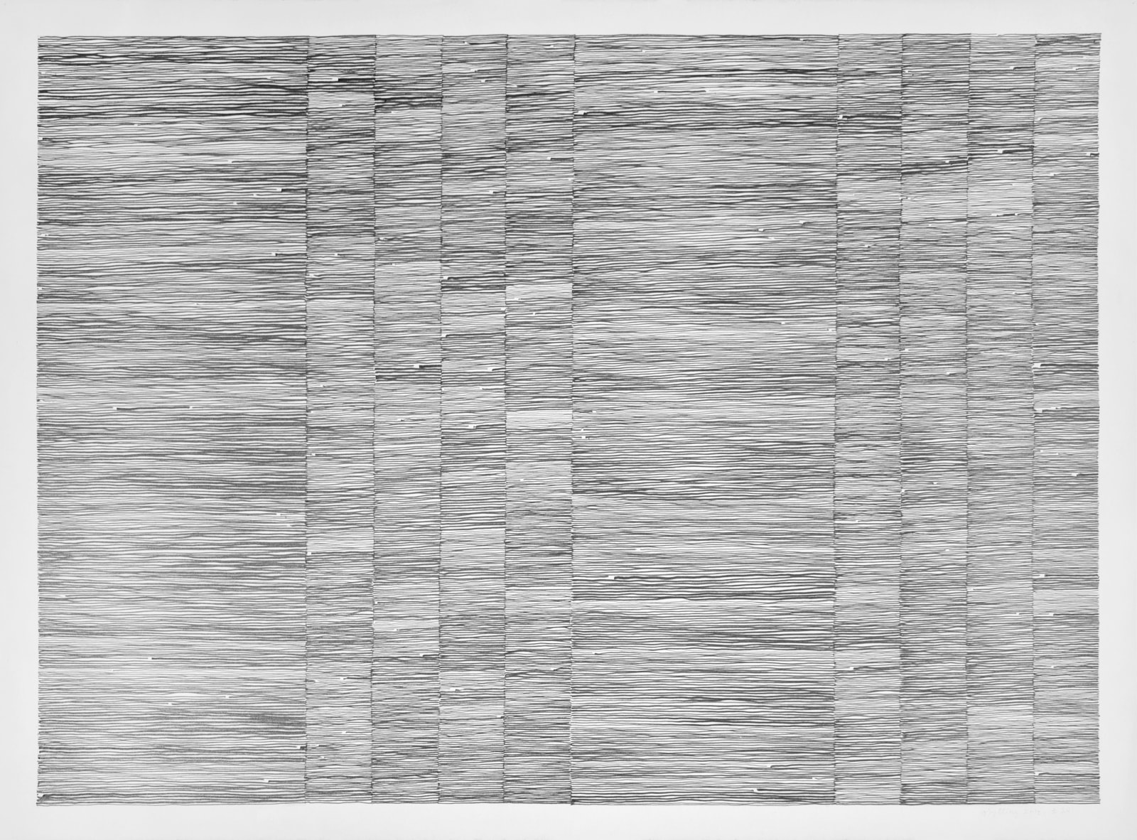 Graphite on paper drawing of horizontal lines forming vertical sections