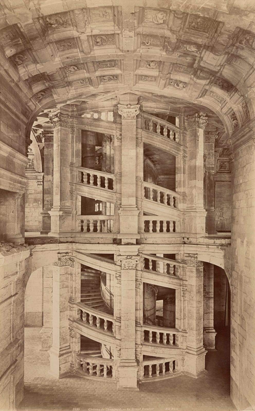 Neurdein Frères, Château de Chambord: Le Grand Escalier, Loir-et-Cher, Centre-Val de Loire, circa 1860s-90s