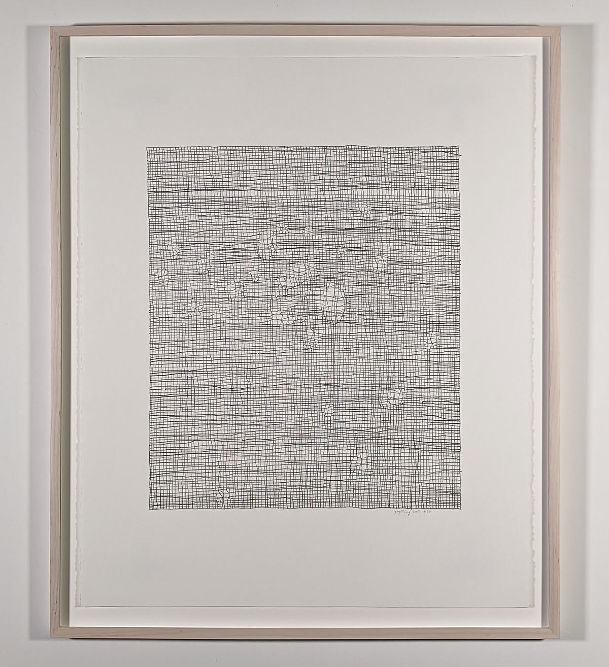 Graphite on paper drawing of straight and curving lines creating hatching and large circular forms.